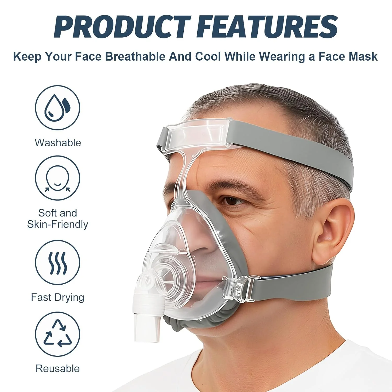 4PCS CPAP Mask Liners, Soft Mask Cushion Covers Washable for Airfit F20, Sleep Apnea Mask Liner, Universal CPAP Accessories Reusable Face Cushion Pads Fit for Most Full Face Masks, Reduce Noisy (Grey) - Image 7