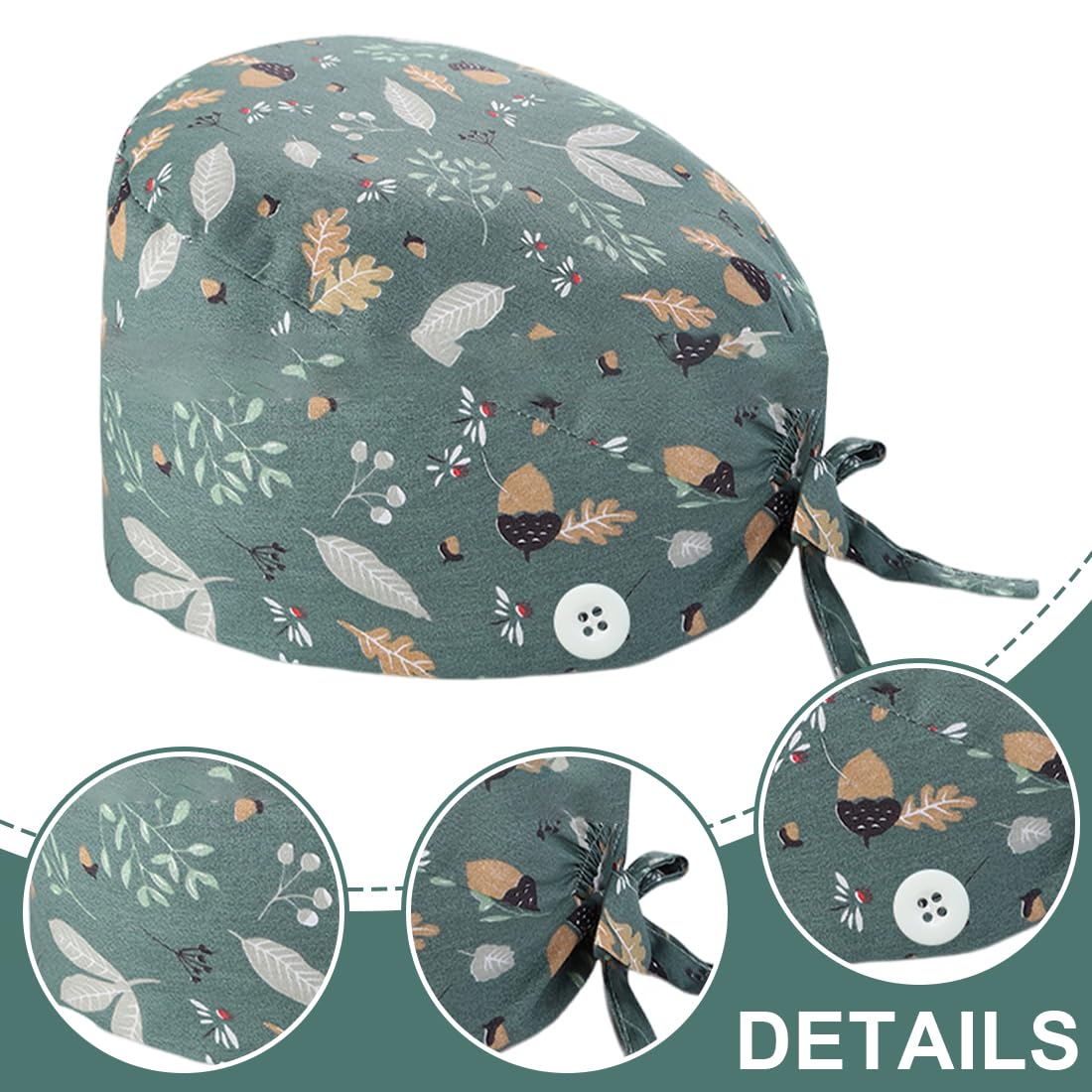 CPJJ Women's Surgical Cap, Fabric, Nurse Cap, Pack of 1, Green - Image 3