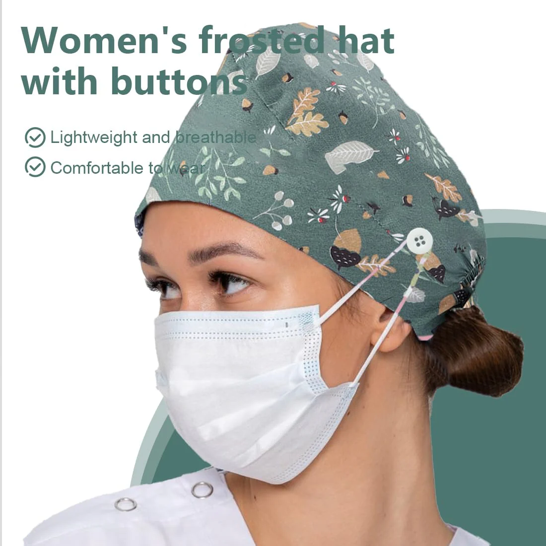 CPJJ Women's Surgical Cap, Fabric, Nurse Cap, Pack of 1, Green - Image 4