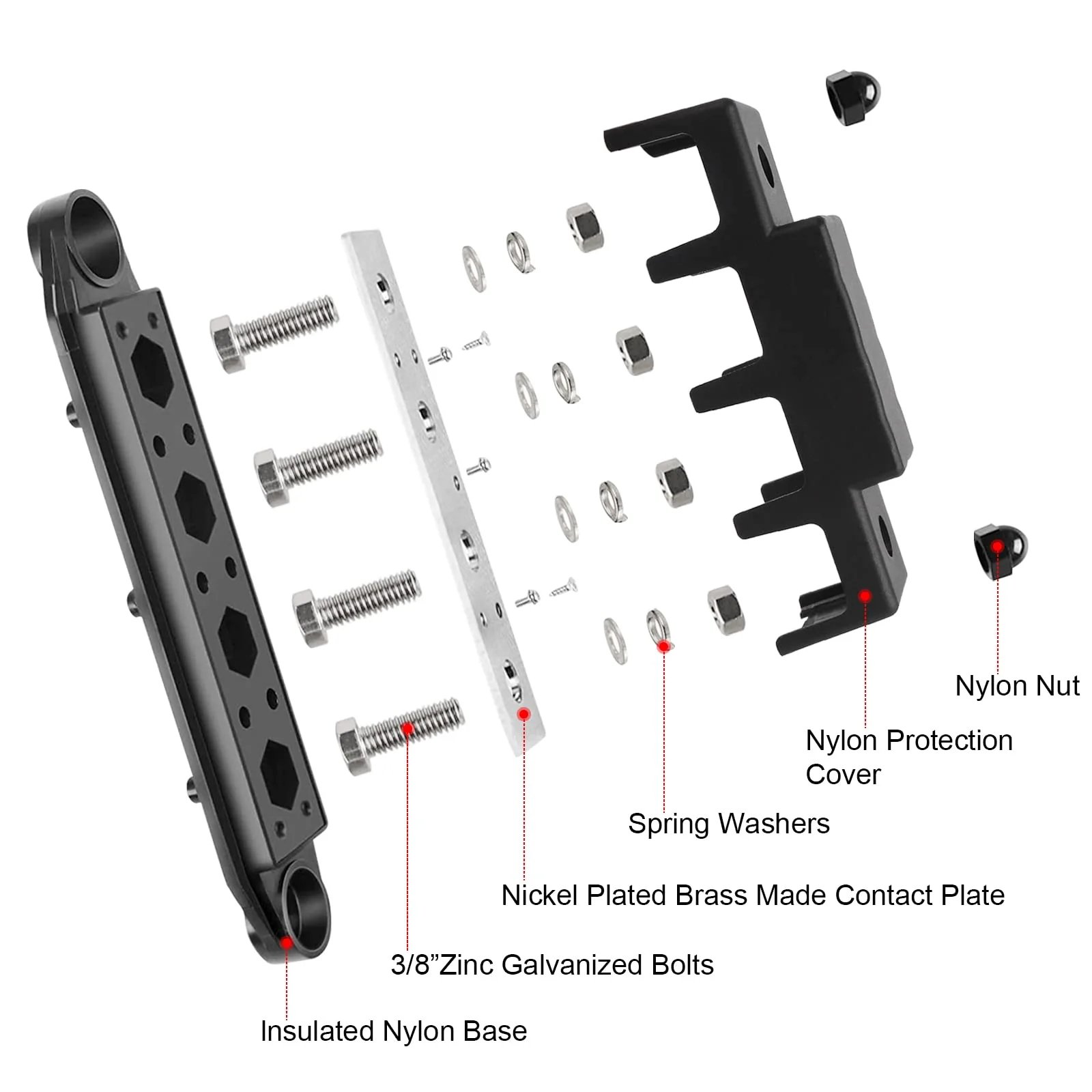 CPROSP 2-Piece Collecting Rail with Lid 250 A, Power Distribution Rail with 4 x M8 Bolt Connection, Battery Connection Block 5/16 Inches, BusBar Box for Car, RV, Boat, Yacht 250A--4*M8 - Image 2