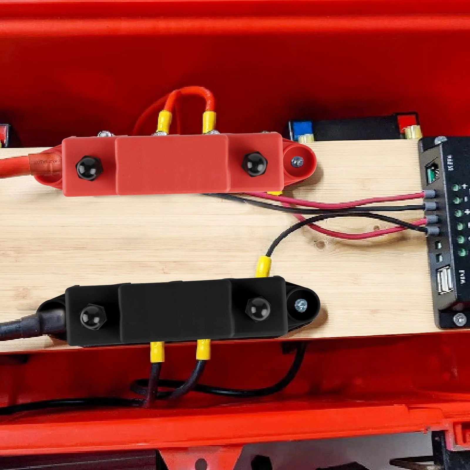 CPROSP 2-Piece Collecting Rail with Lid 250 A, Power Distribution Rail with 4 x M8 Bolt Connection, Battery Connection Block 5/16 Inches, BusBar Box for Car, RV, Boat, Yacht 250A--4*M8 - Image 6