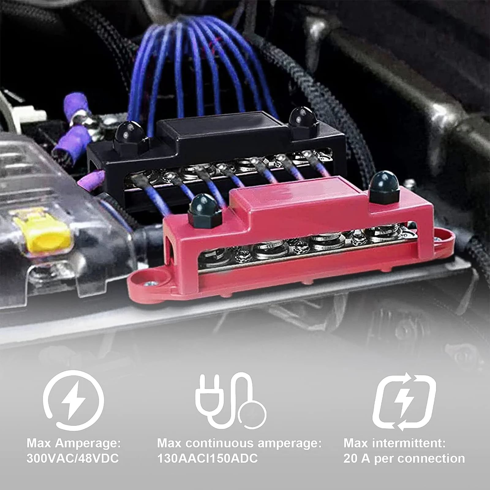 CPROSP 2-Piece Collecting Rail with Lid 250 A, Power Distribution Rail with 4 x M8 Bolt Connection, Battery Connection Block 5/16 Inches, BusBar Box for Car, RV, Boat, Yacht 250A--4*M8 - Image 7