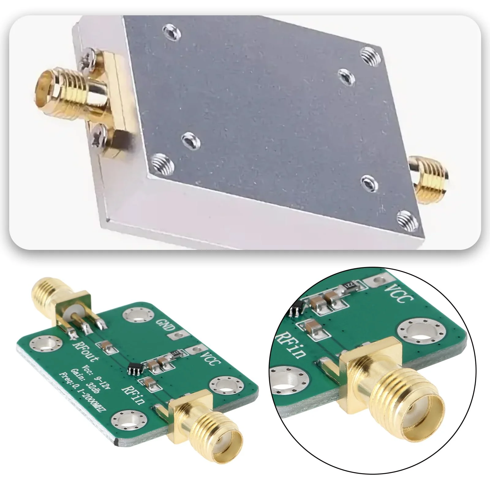 Create idea 2pcs RF Broadband Amplifier 9V-12V 30dB Low Noise LNA Broadband Module 0.1-2000MHz AMP Module for Shortwave FM Radio Remote Control Receiver - Image 2