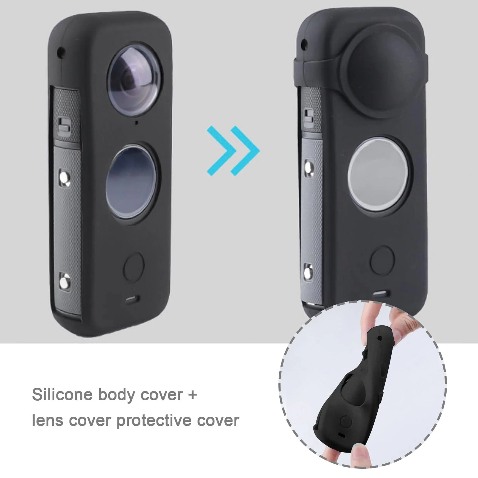 Create idea Set with 2Pcs Body Cover Protector Lens Cap Protector Replacement Compatible with Insta 360 ONE X2 Camera Silicone Camera Case Black - Image 3