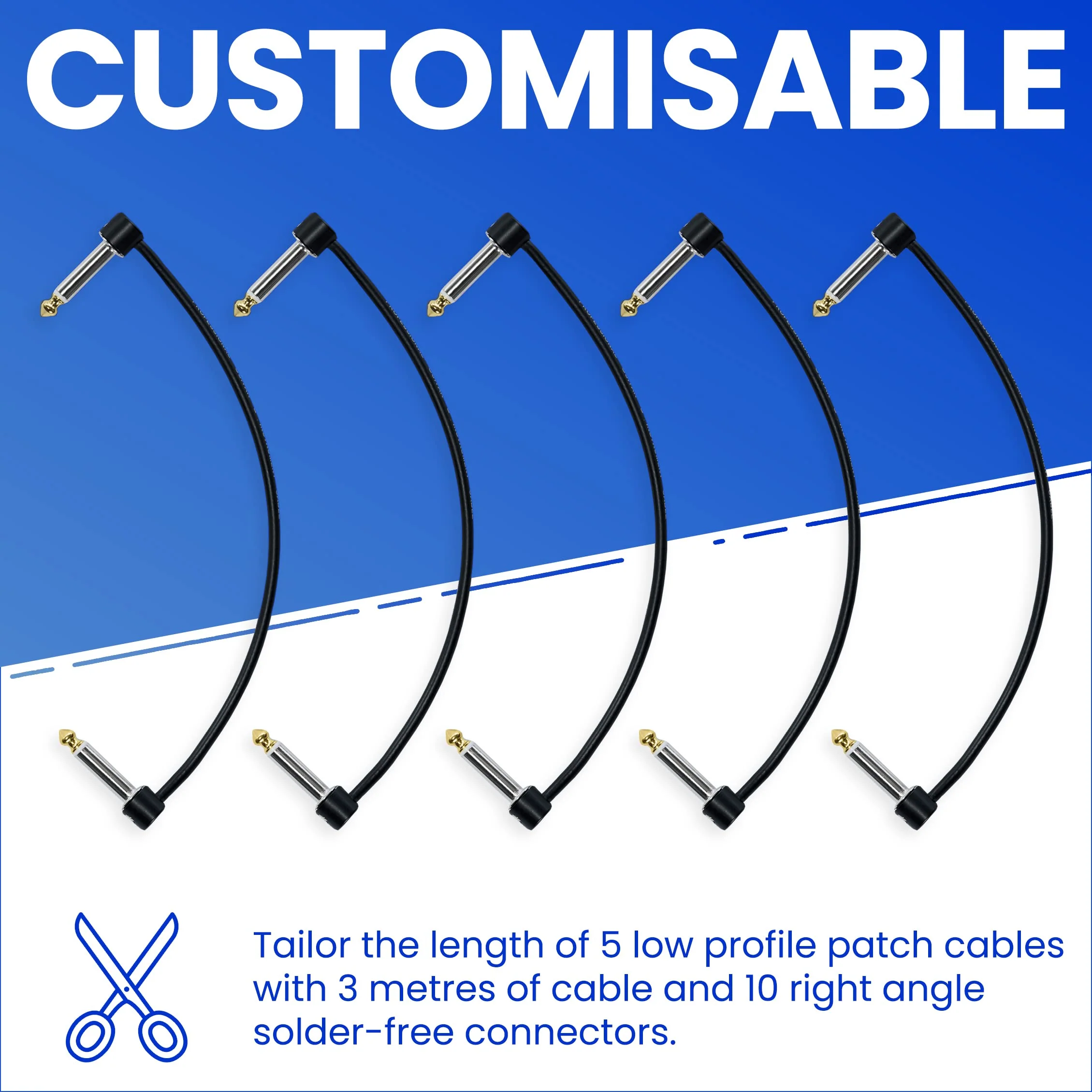 Crosby Solderless Pedalboard Cable Kit - No Cable Stripping Required, 10 Feet of Cable & 10 Gold Tip Connectors with Magnetic Screws & Screwdriver Make 5 DIY Custom Patch Cables 10 Pack of Gold Tip Connectors with 10ft of Cable - Image 2