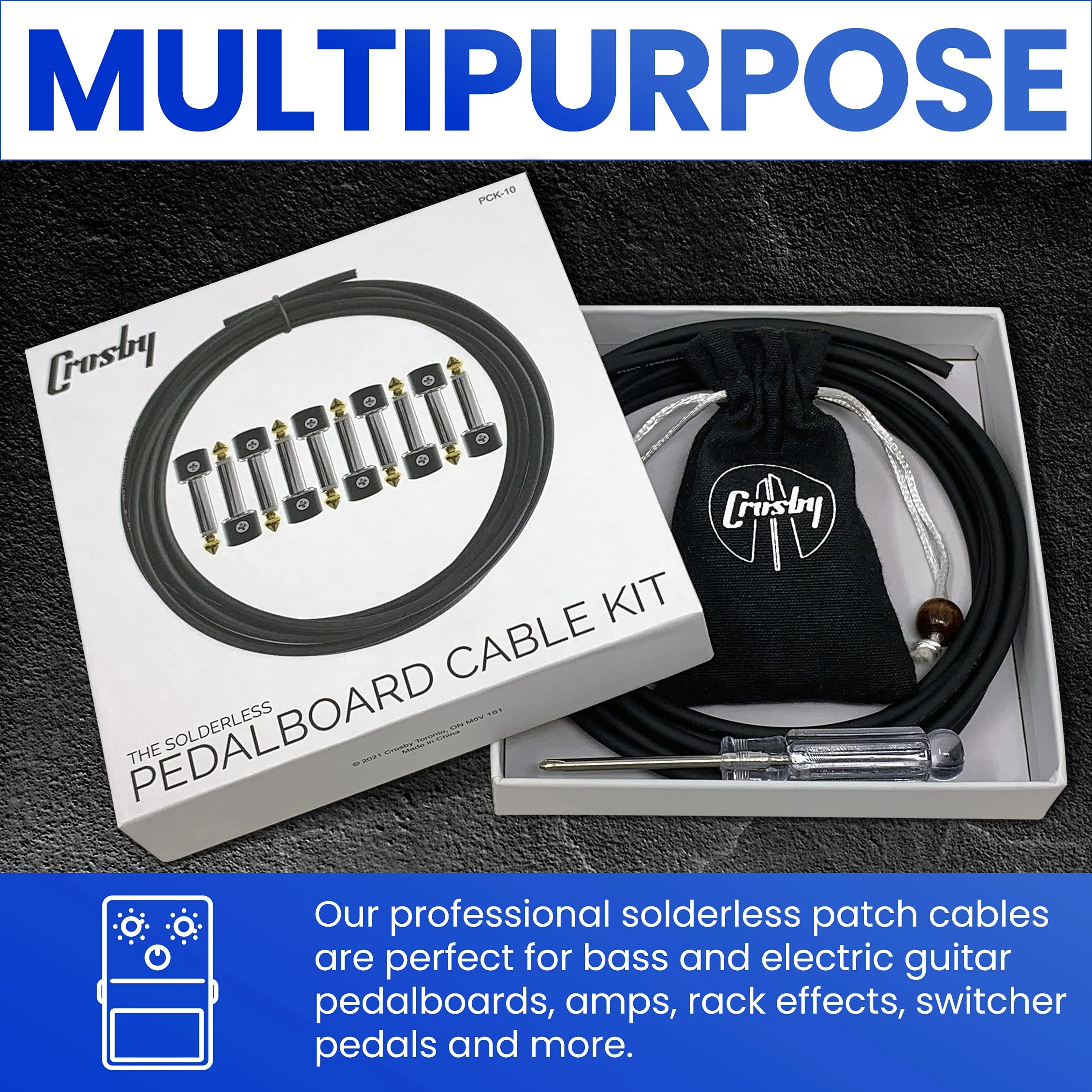 Crosby Solderless Pedalboard Cable Kit - No Cable Stripping Required, 10 Feet of Cable & 10 Gold Tip Connectors with Magnetic Screws & Screwdriver Make 5 DIY Custom Patch Cables 10 Pack of Gold Tip Connectors with 10ft of Cable - Image 6