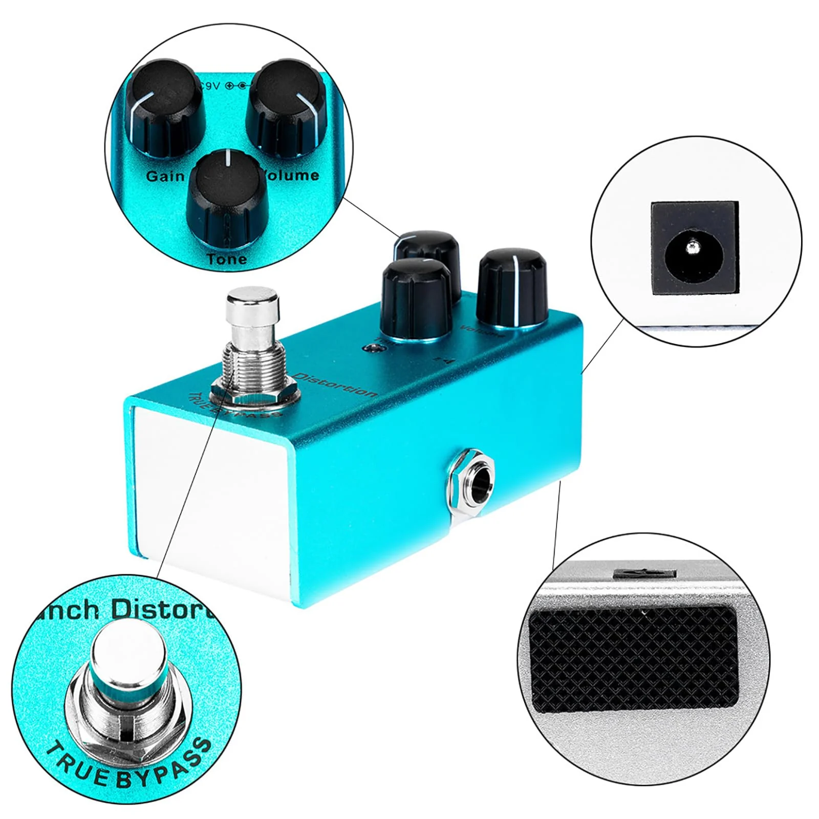 Crunch Distortion Guitar Pedal - High-Gain Tone, True Bypass, Noise Reduction, Aluminum Body, DC 9V for Electric Guitar - Image 7