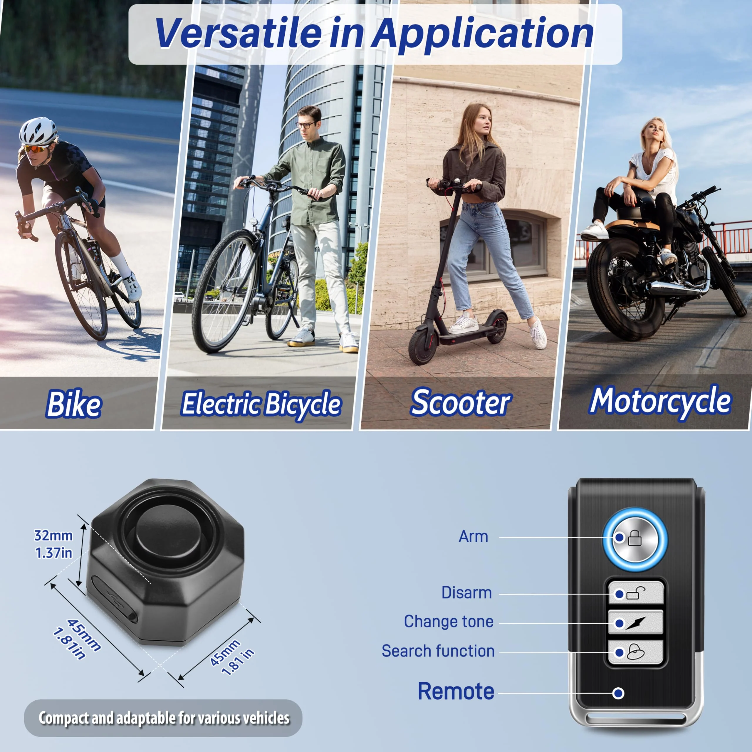 Cruxer Bike Alarm USB Rechargeable with Mount, Electric Bike Alarm with Remote Motion,Wireless Bicycle Security Anti Theft System,Waterproof Vibration Alarm for Ebike Motorcycle Scooter Car (1 Pack) Black-1 pack - Image 3
