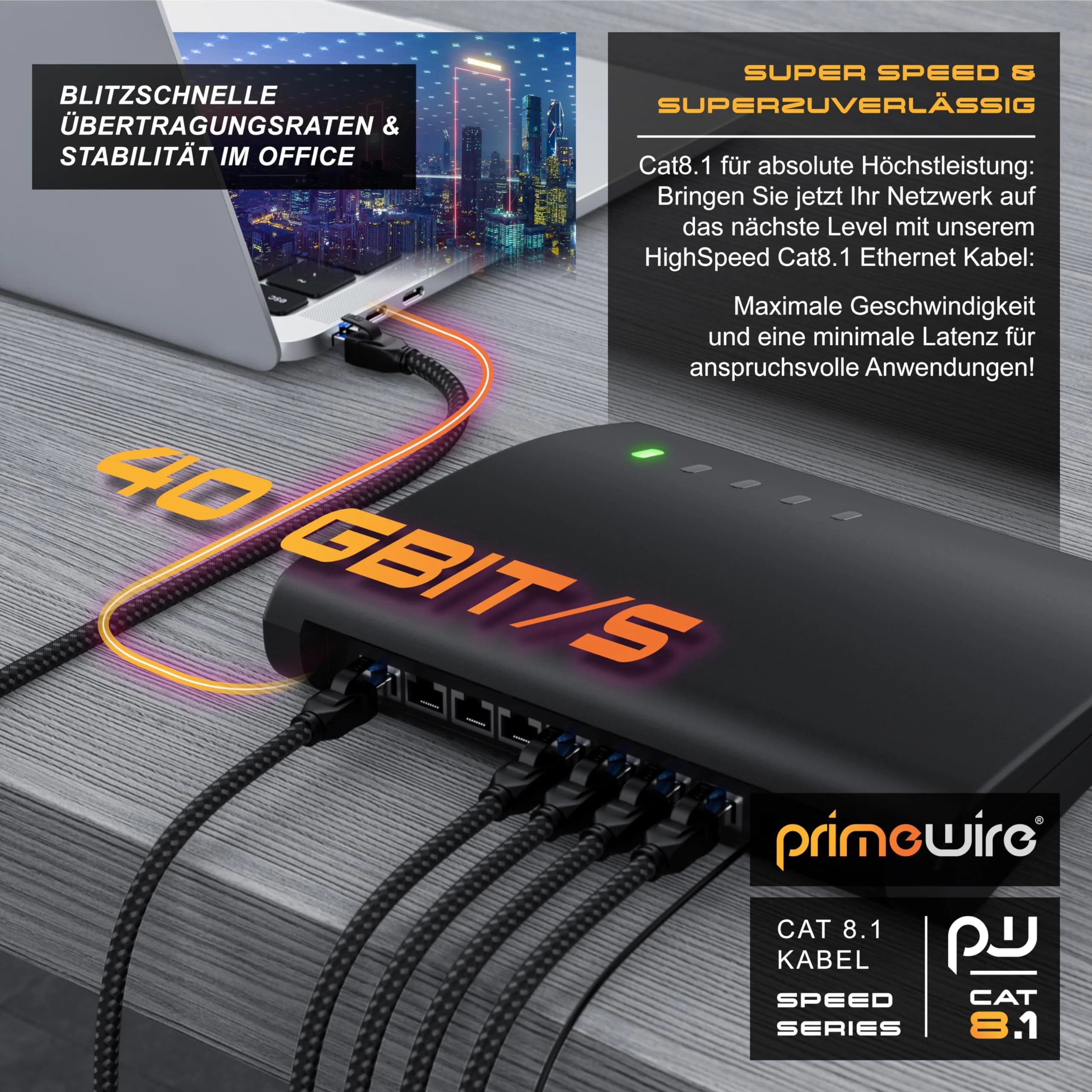 CSL CAT8.1 Network Cable 40 Gbits - 2 m - Cotton Jacket - Black Series - LAN Patch Cable RJ45 - CAT8 Gigabit Ethernet Cable - 40000 Mbits - S/FTP PIMF Shielding - Compatible with CAT6 CAT7 2,0m A: Round - Image 6
