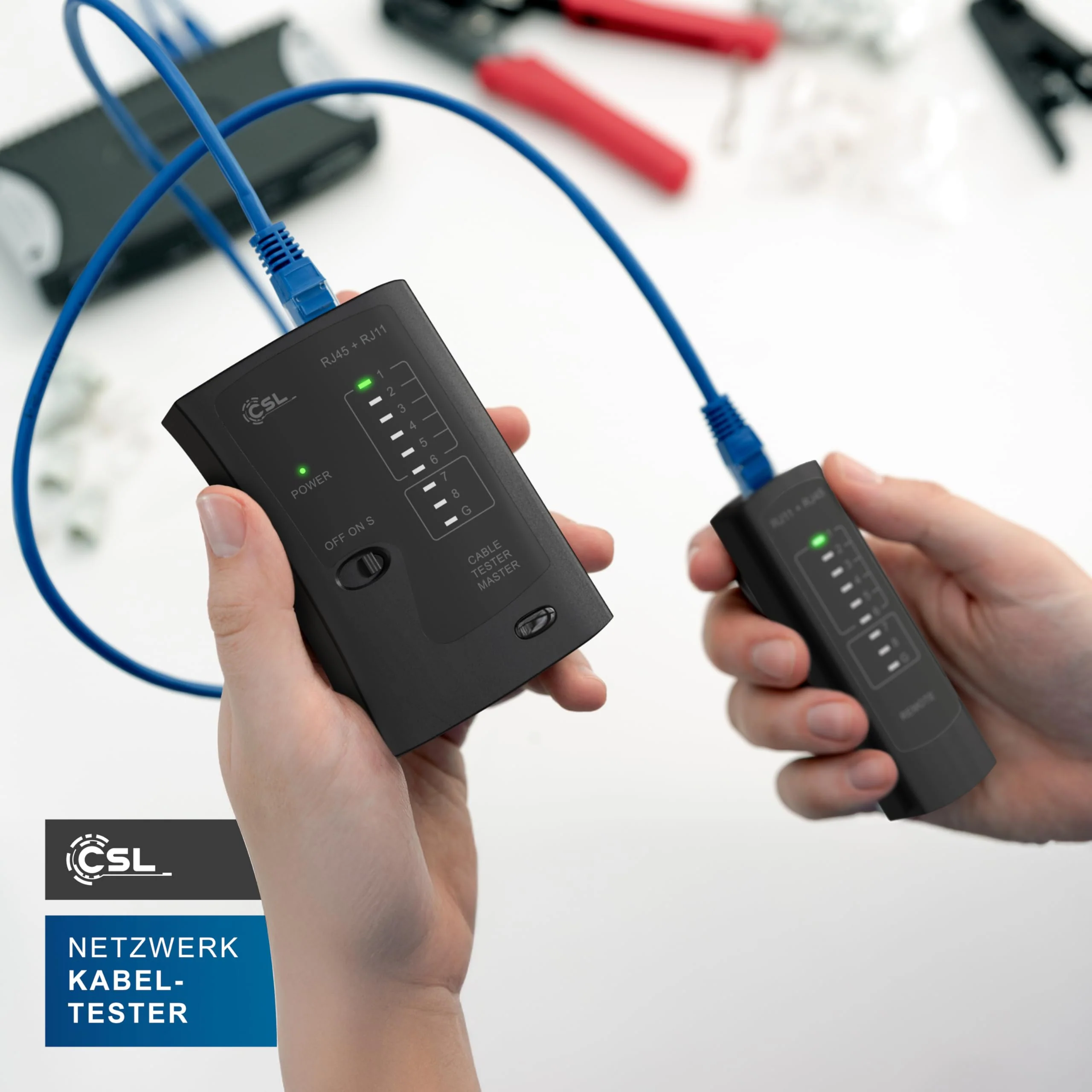 CSL - Network Tester - Network Cable Tester - for RJ45 and RJ11/12 (25)/14 Cable - Patch Cable Tester - LAN Network Cable Tester - 2 Speeds - Test LEDs for Precise Testing - Image 5