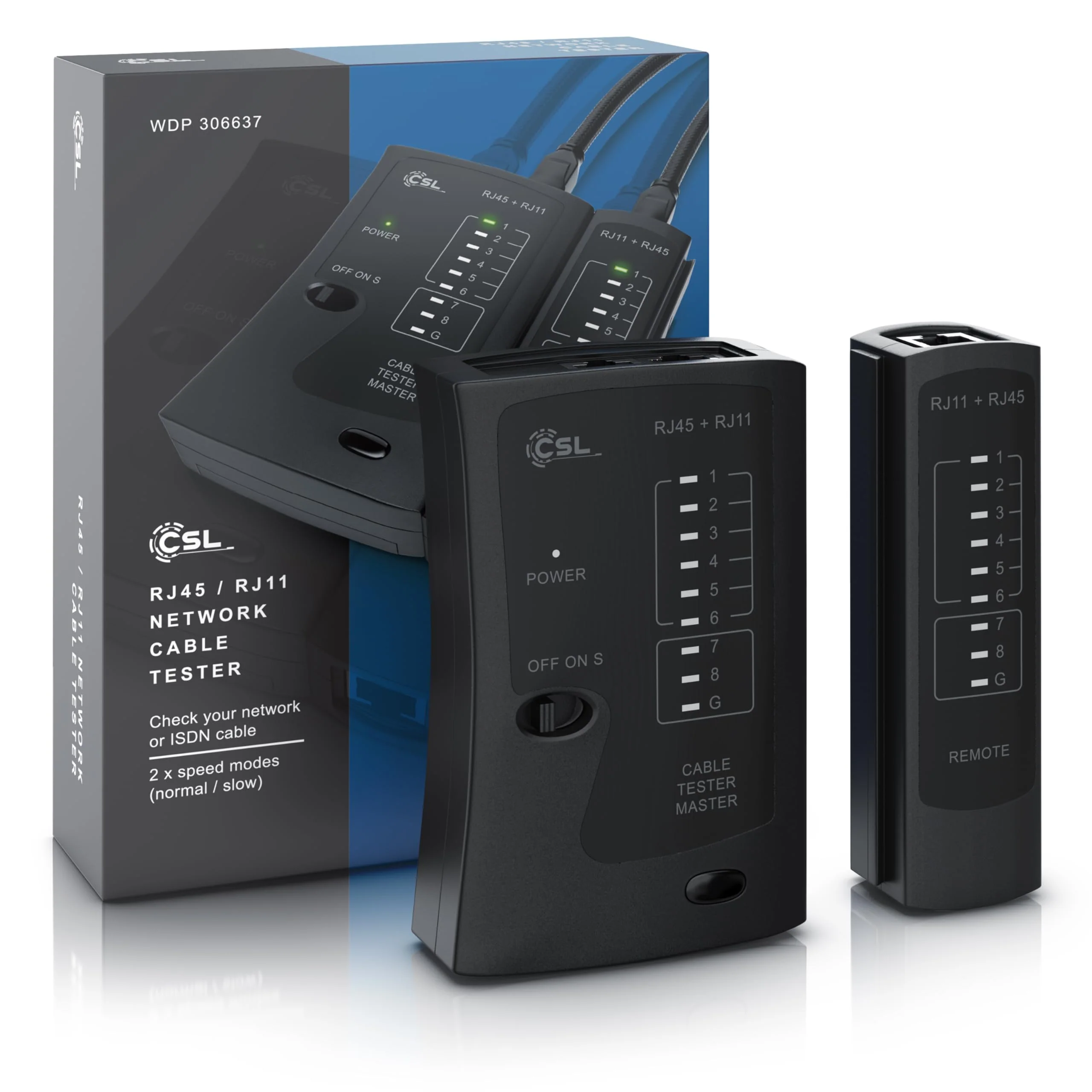 CSL - Network Tester - Network Cable Tester - for RJ45 and RJ11/12 (25)/14 Cable - Patch Cable Tester - LAN Network Cable Tester - 2 Speeds - Test LEDs for Precise Testing - Image 7