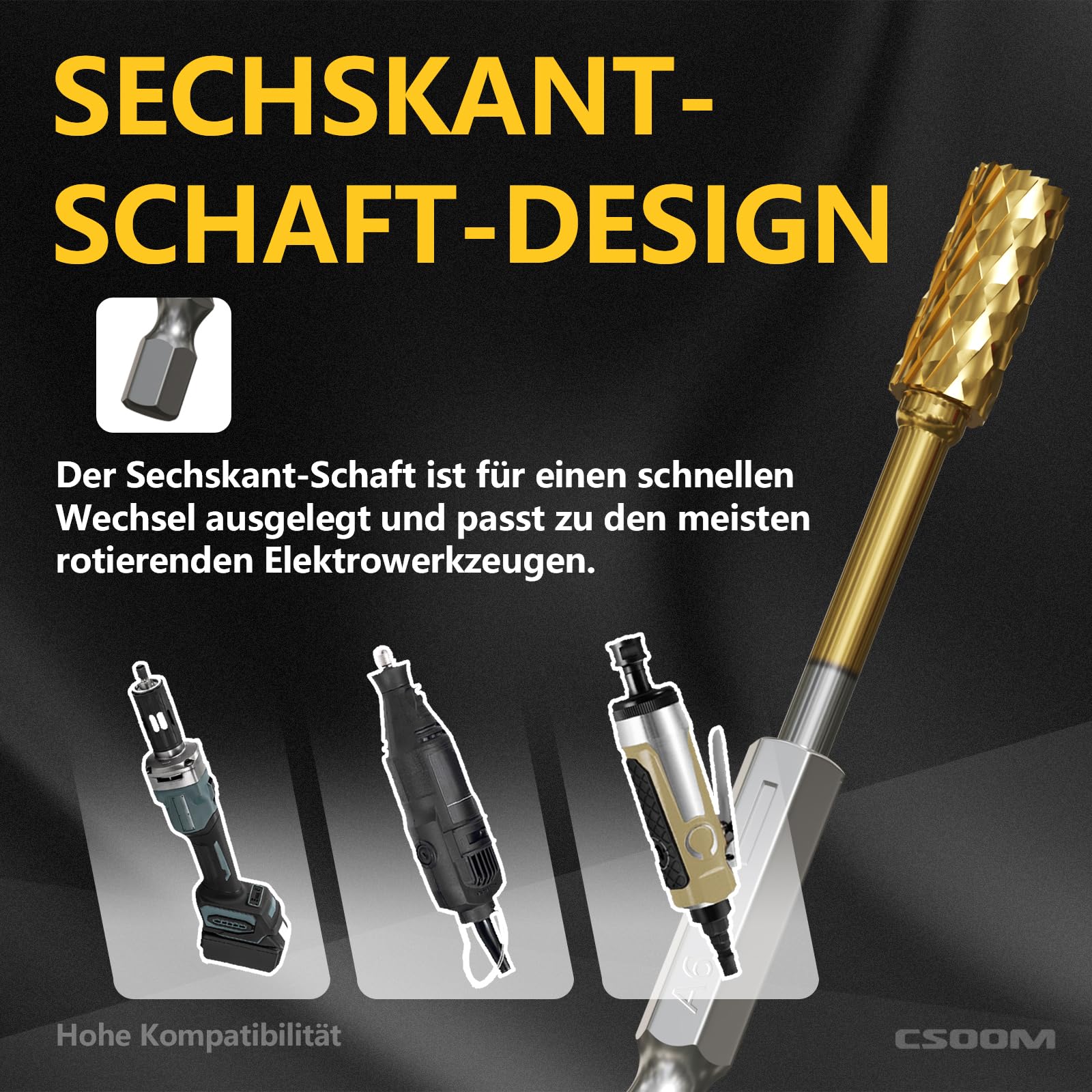 CSOOM Carbide Burr Set, 10 Pieces with Double Edge is an accessory for rotary tools for grinding, engraving, metal polishing, carving and drilling. - Image 7