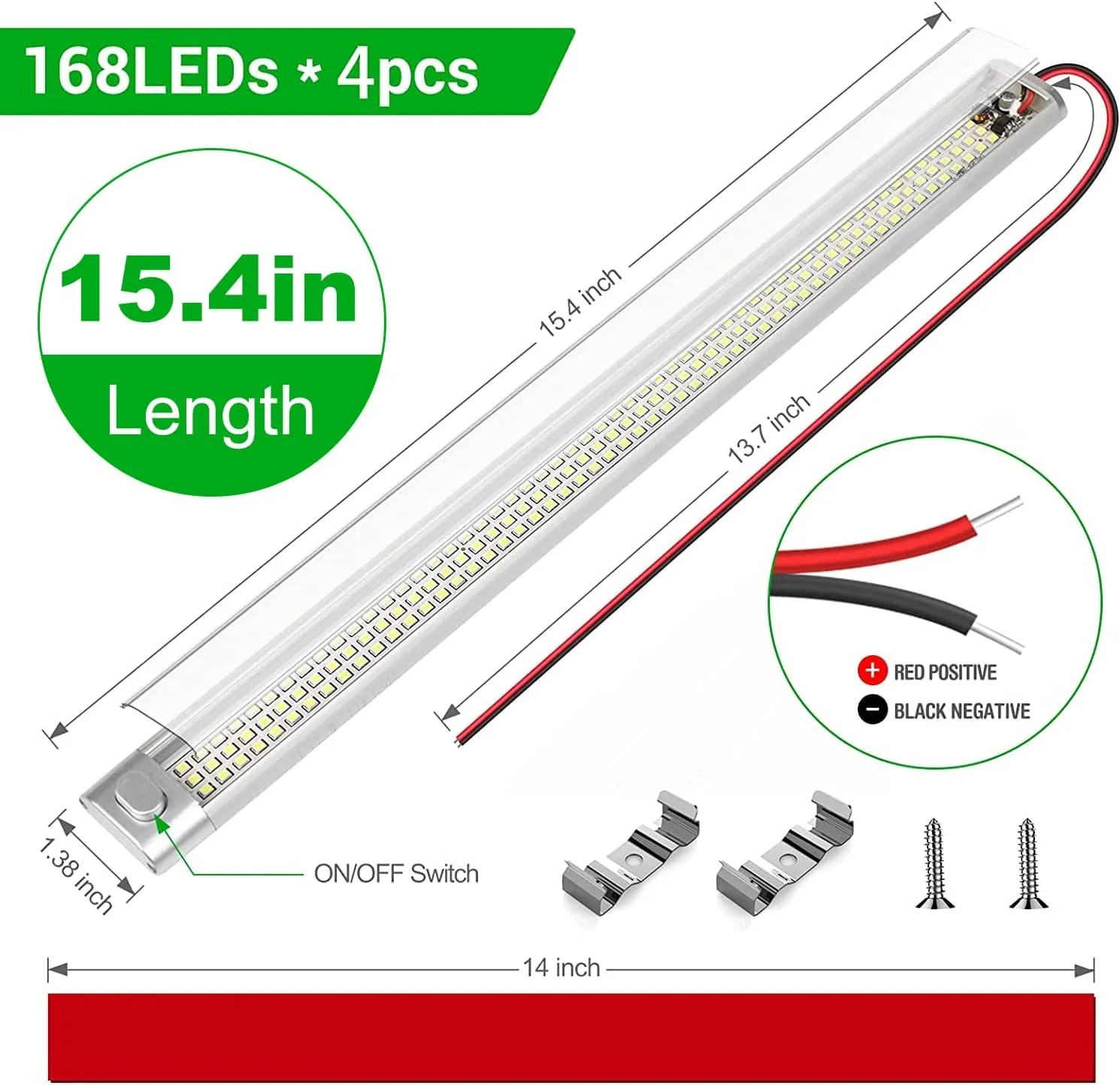 CT CAPETRONIX 12v LED Interior Light Bar, 168LEDs 15.4IN 1700LM 10W, DC 12v Volt led Strip Lights with Switch, for Enclosed Cargo Trailer Car RV Van Truck Lorry Camper Boat Caravan Motorhome (6Pcs) 168LEDs-6PCS - Image 3