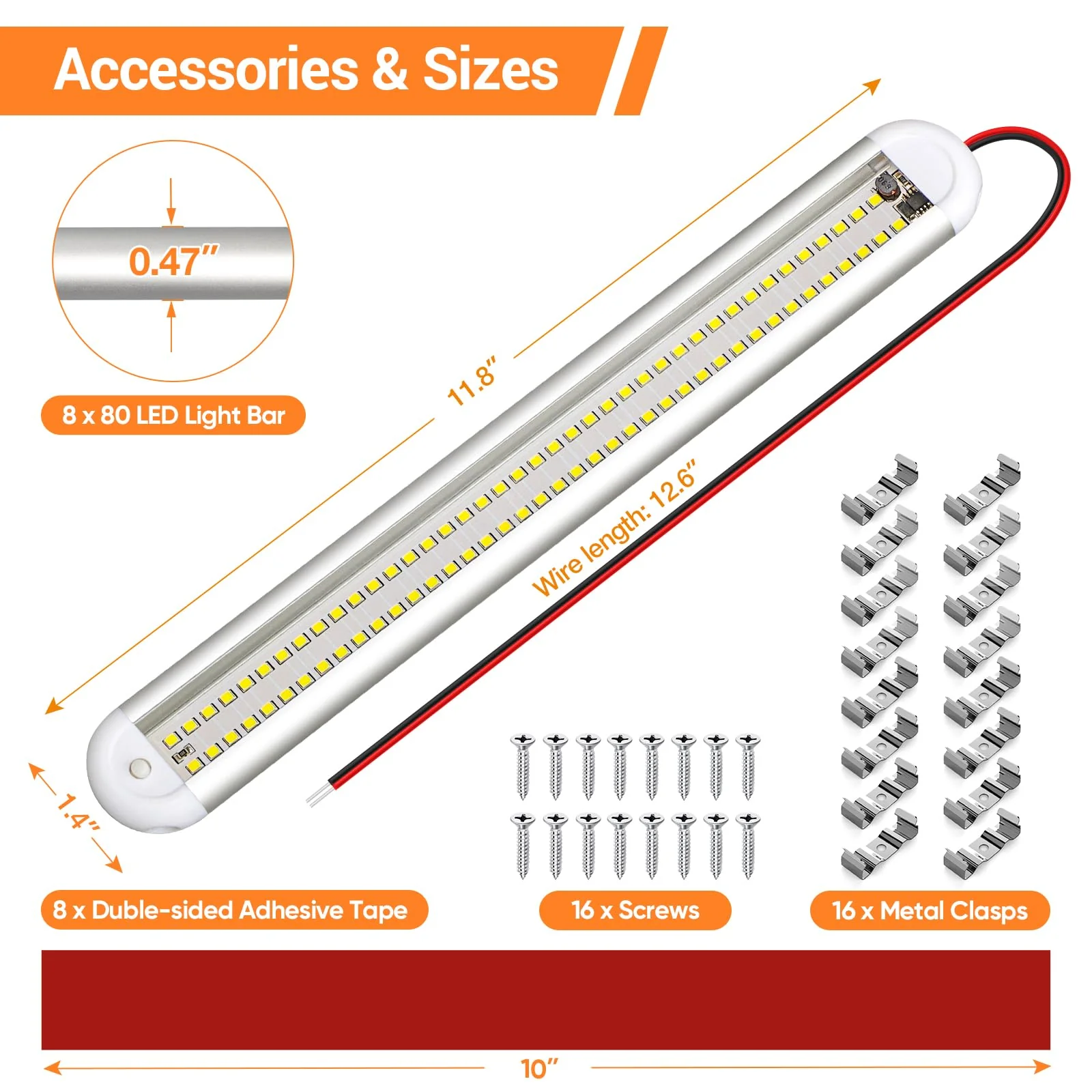CT CAPETRONIX 12v Led Light Bar Strip, 80leds 1200LM 6.5W DC 12 Volt Led Strip Lights Fixtures with Switch, Enclosed Trailer Lights for RV Interior, Van, Truck Lorry, Camper, Boat, Caravan (8Pcs) 8PCS - Image 5