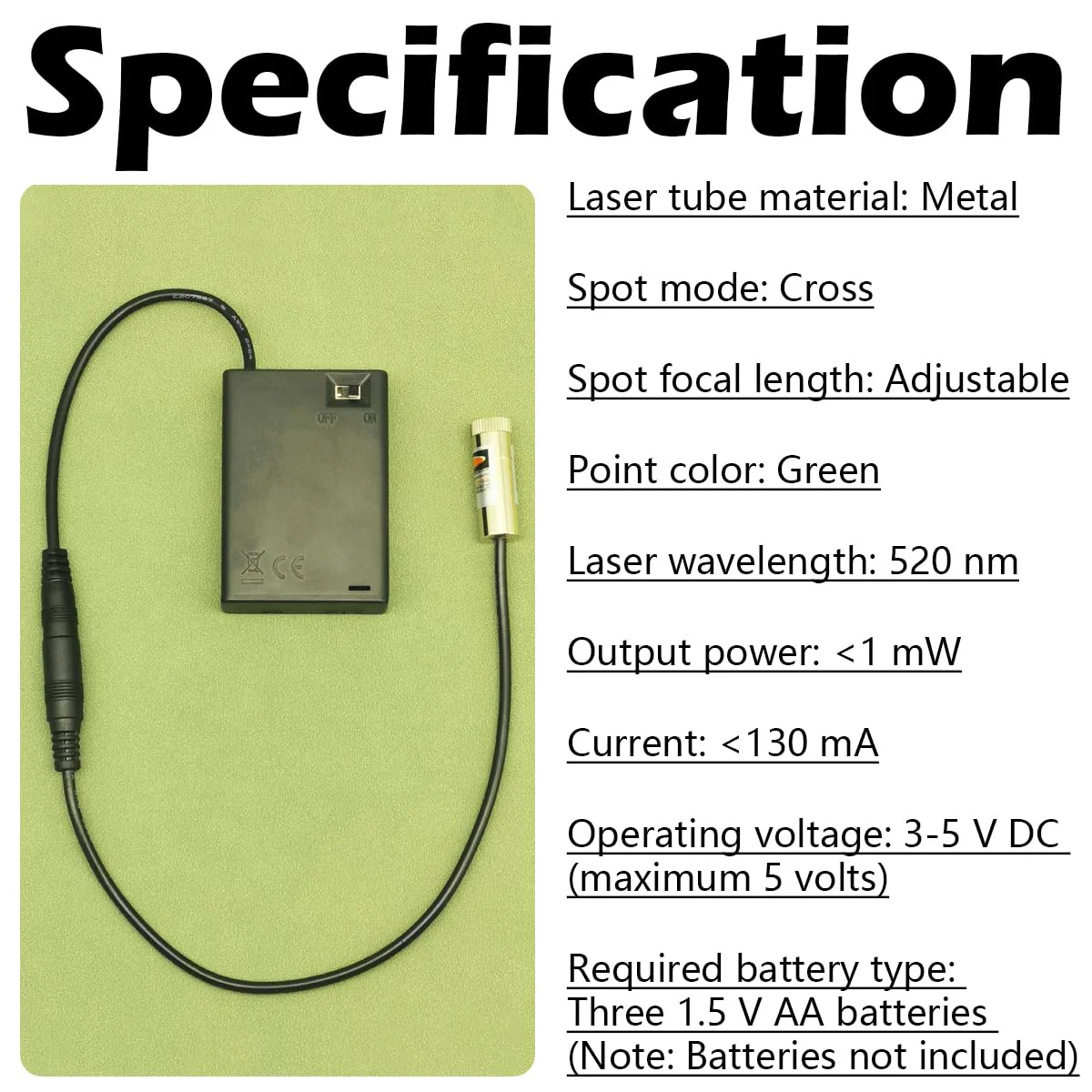 CTRICALVER Laser Module (Light Source Shape: Green Cross) Adjustable Focal Point Kit, 3-5V Industrial Laser Module Diode 2.1mm DC Plug 520nm + Power Supply Kit - Image 3