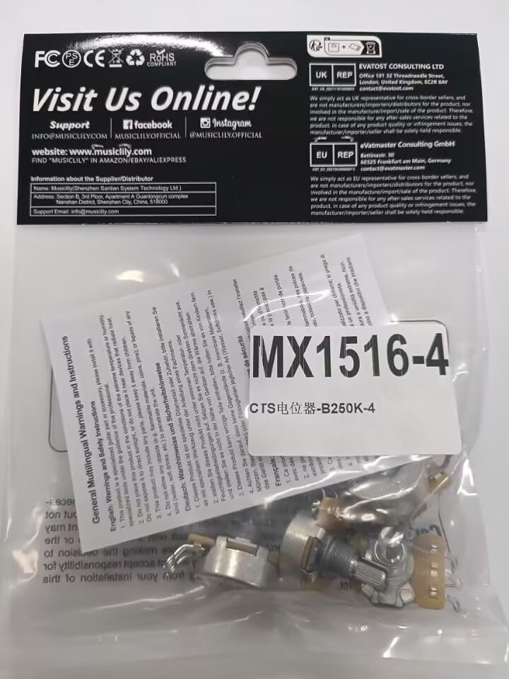 CTS 450 B250K Pots Short Split Shaft 1/4 Inch 10% Linear Taper Potentiometers for Electric Guitar Bass (Set of 4) B250K x 4 - Image 9