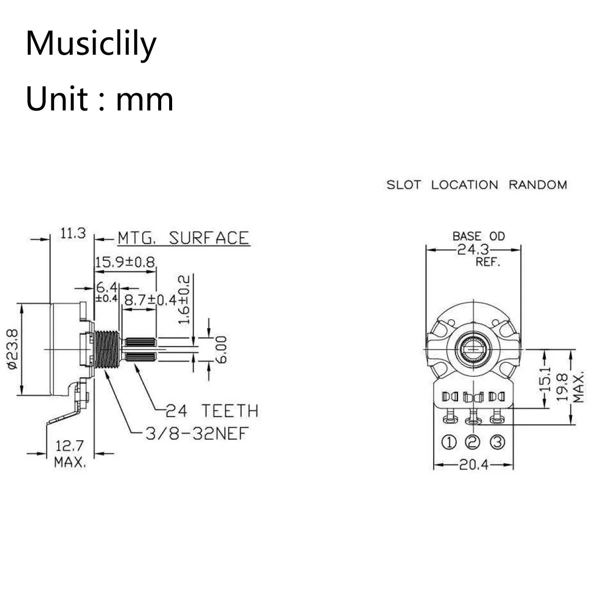 CTS 450 Series A/B250K Guitar Pots Split Shaft Fine 24-Splines Audio/Linear Taper Potentiometers for Electric Guitar/Bass, 10% Tolerance (2 Audio, 2 Linear) 250K Set - Image 2
