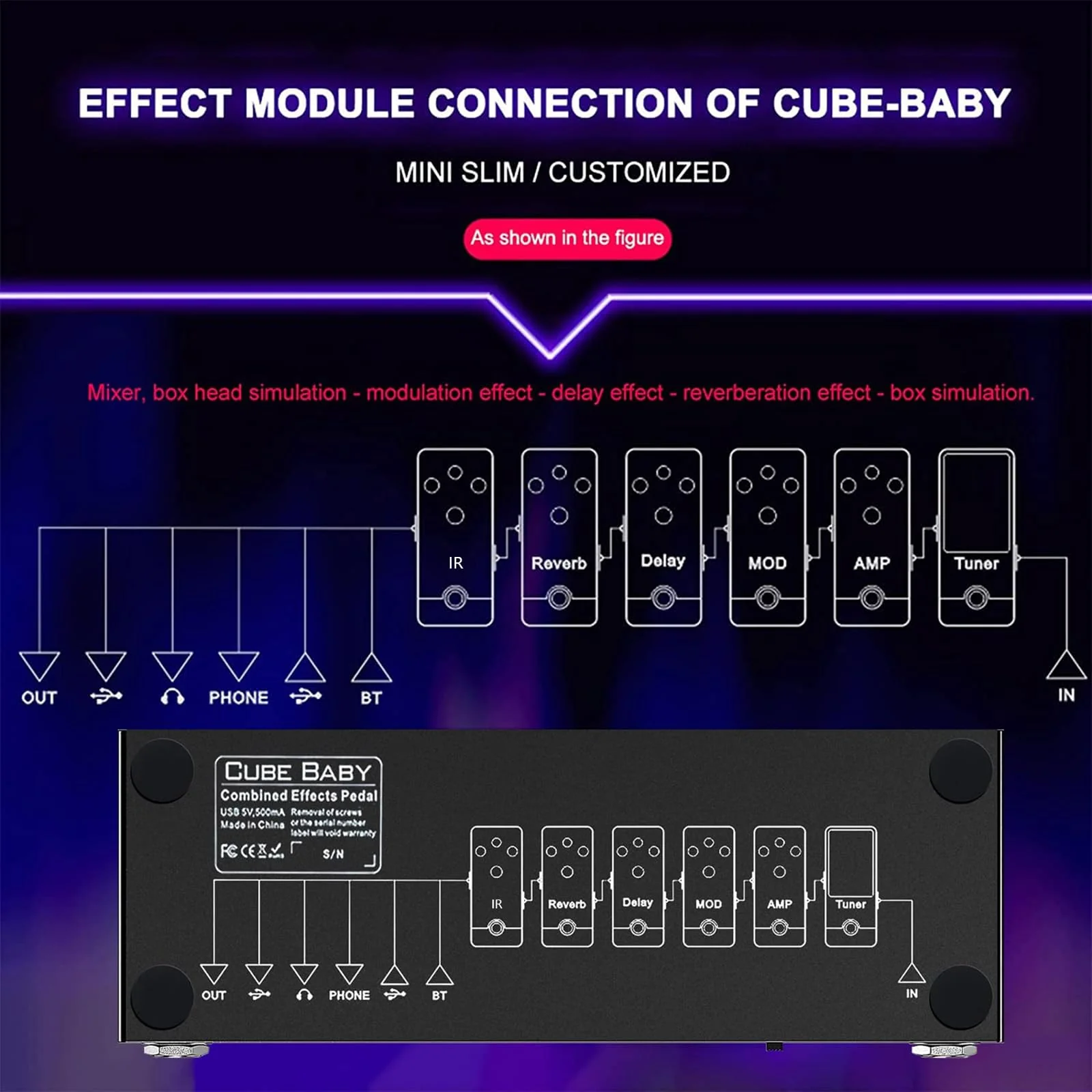 CUBE-BABY Guitar Multi-Effects Pedal with 8 IR Cabinet Simulations, Rechargeable Battery, and Precision Tuner - Image 7