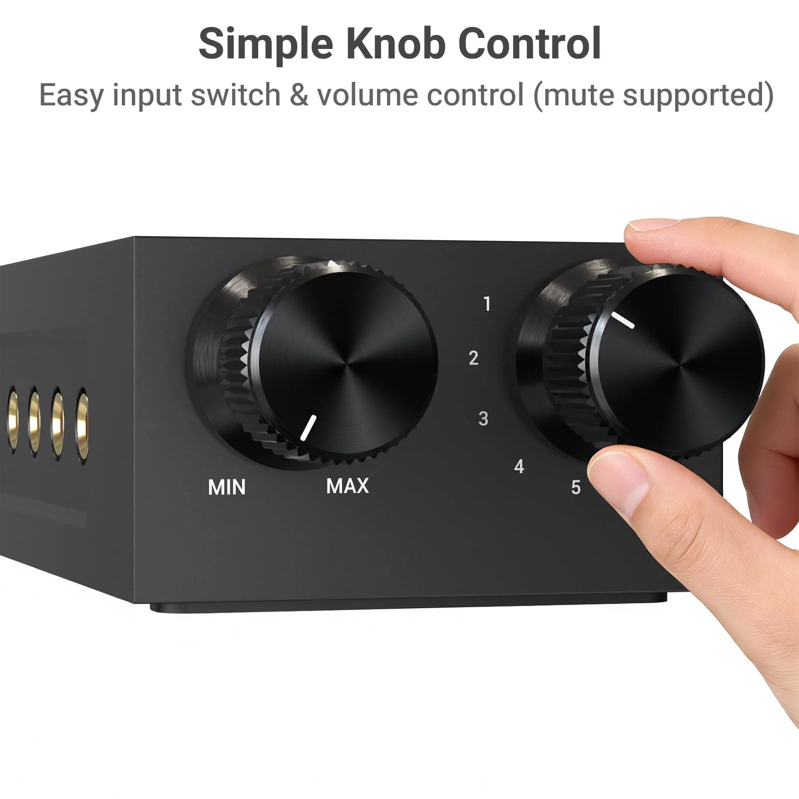 Cubilux 3.5mm 6-in-1 Stereo Audio Switcher with Volume Control & Mute, 6 Input to 1 Output Audio Selector Box for Headphones, Speakers, Laptop, PC, Smartphone, and Tablet - Image 3