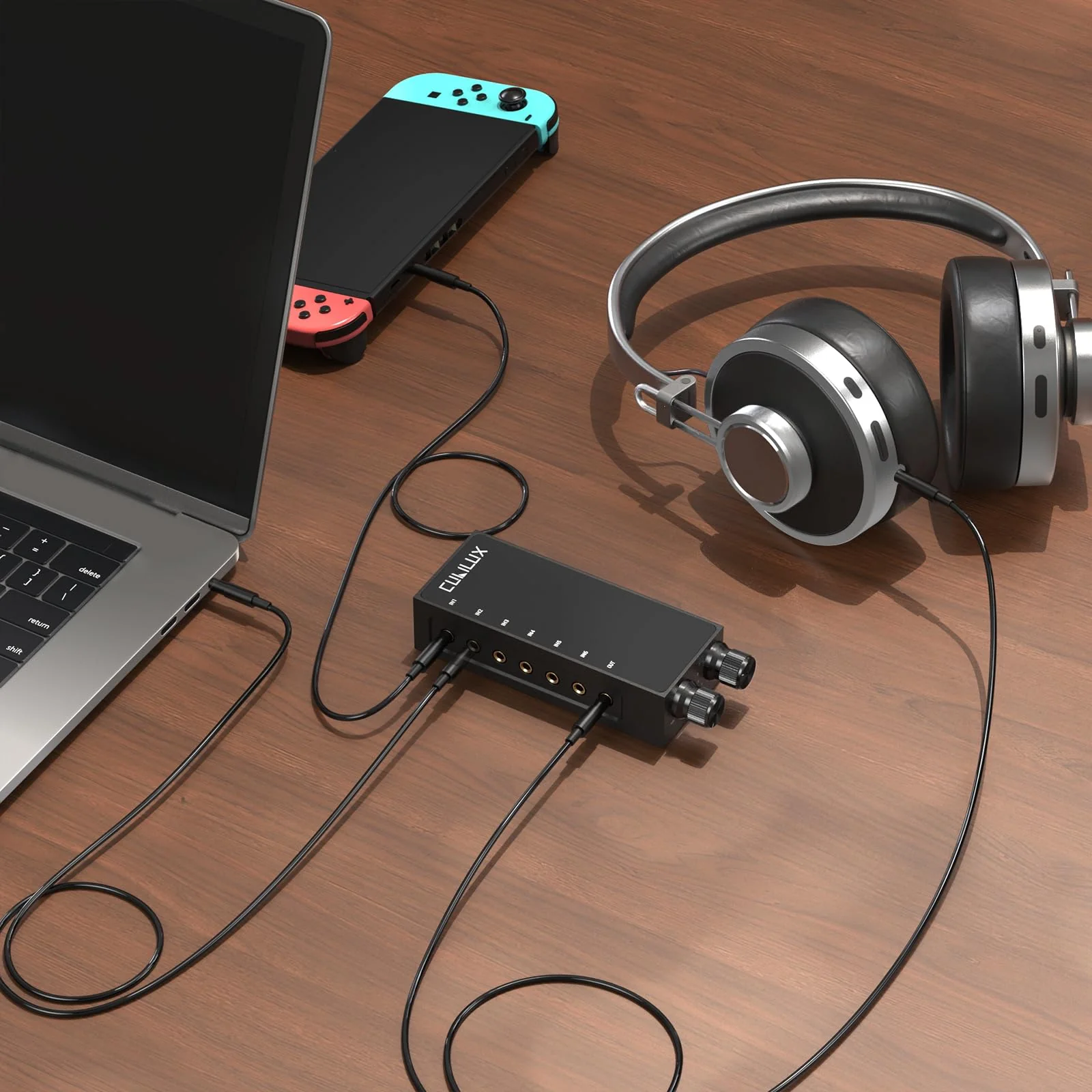 Cubilux 3.5mm 6-in-1 Stereo Audio Switcher with Volume Control & Mute, 6 Input to 1 Output Audio Selector Box for Headphones, Speakers, Laptop, PC, Smartphone, and Tablet - Image 6