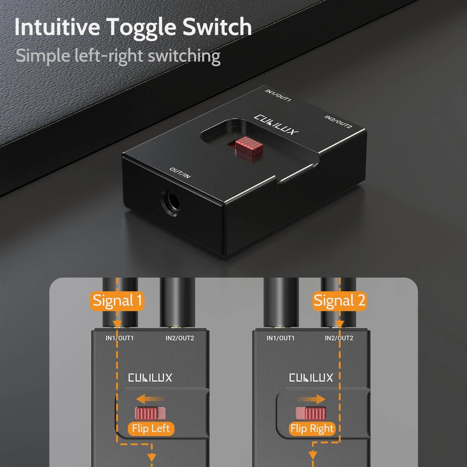 Cubilux 3.5mm Audio Selector, Bidirectional 2-In-1-Out or 1-In-2-Out 1/8-in TRS Headphone Switcher, Ultra-Compact Aluminum Case Passive Toggle A/B AUX Switch Box for PC - Image 2