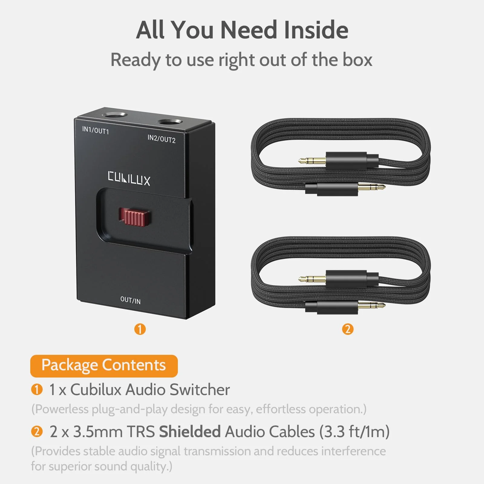 Cubilux 3.5mm Audio Selector, Bidirectional 2-In-1-Out or 1-In-2-Out 1/8-in TRS Headphone Switcher, Ultra-Compact Aluminum Case Passive Toggle A/B AUX Switch Box for PC - Image 5