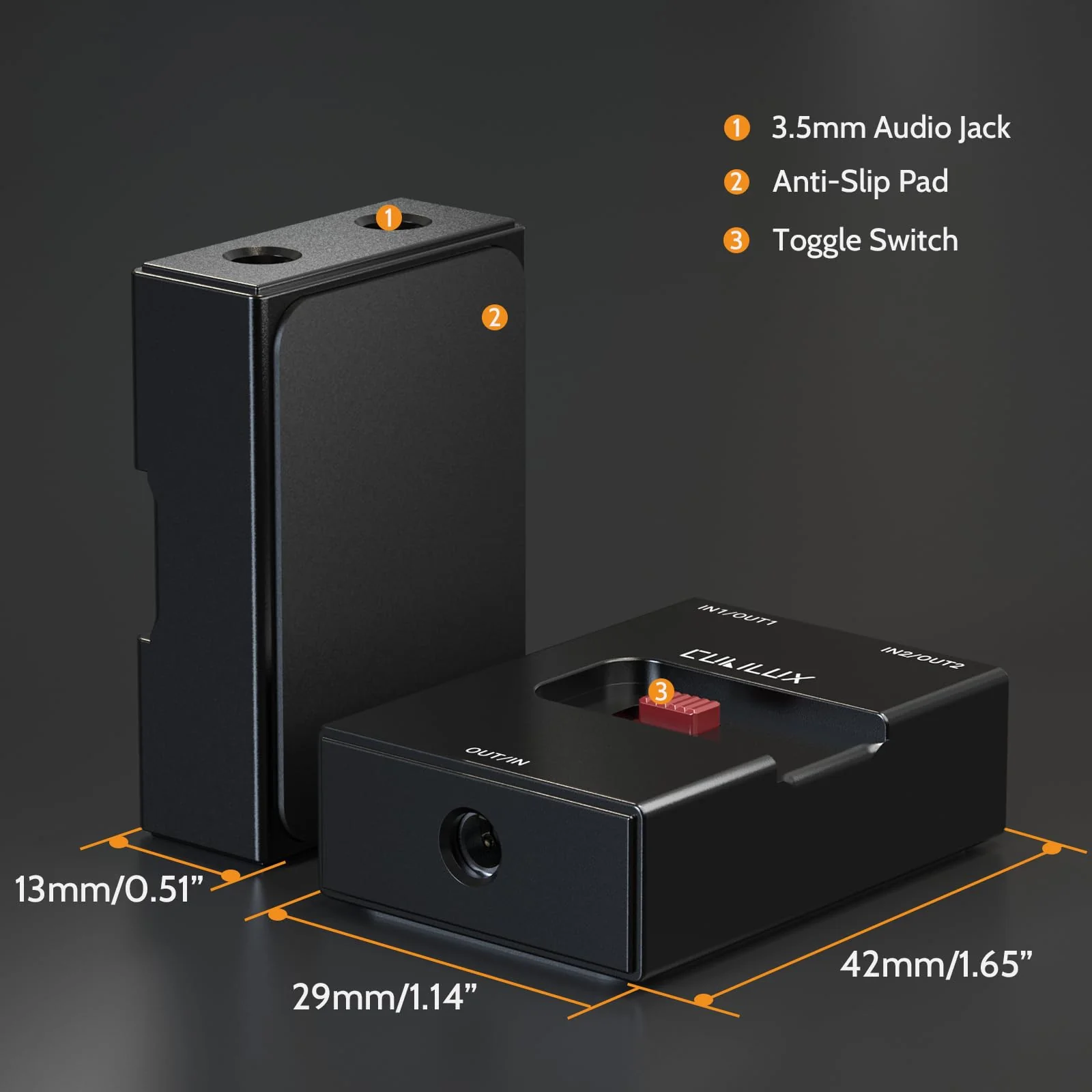 Cubilux 3.5mm Audio Selector, Bidirectional 2-In-1-Out or 1-In-2-Out 1/8-in TRS Headphone Switcher, Ultra-Compact Aluminum Case Passive Toggle A/B AUX Switch Box for PC - Image 6