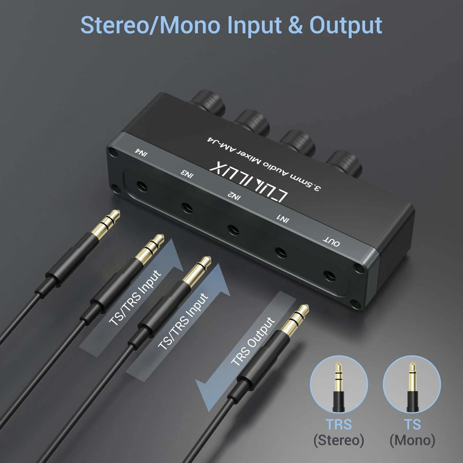 Cubilux 4-Channel 3.5mm Audio Mixer, Ultra-Low-Noise Mini Audio Mixer for Sub-Mixing, 1/8 TS/TRS Input, Stereo Switcher Suitable for Guitars, Bass, Keyboards - Image 5