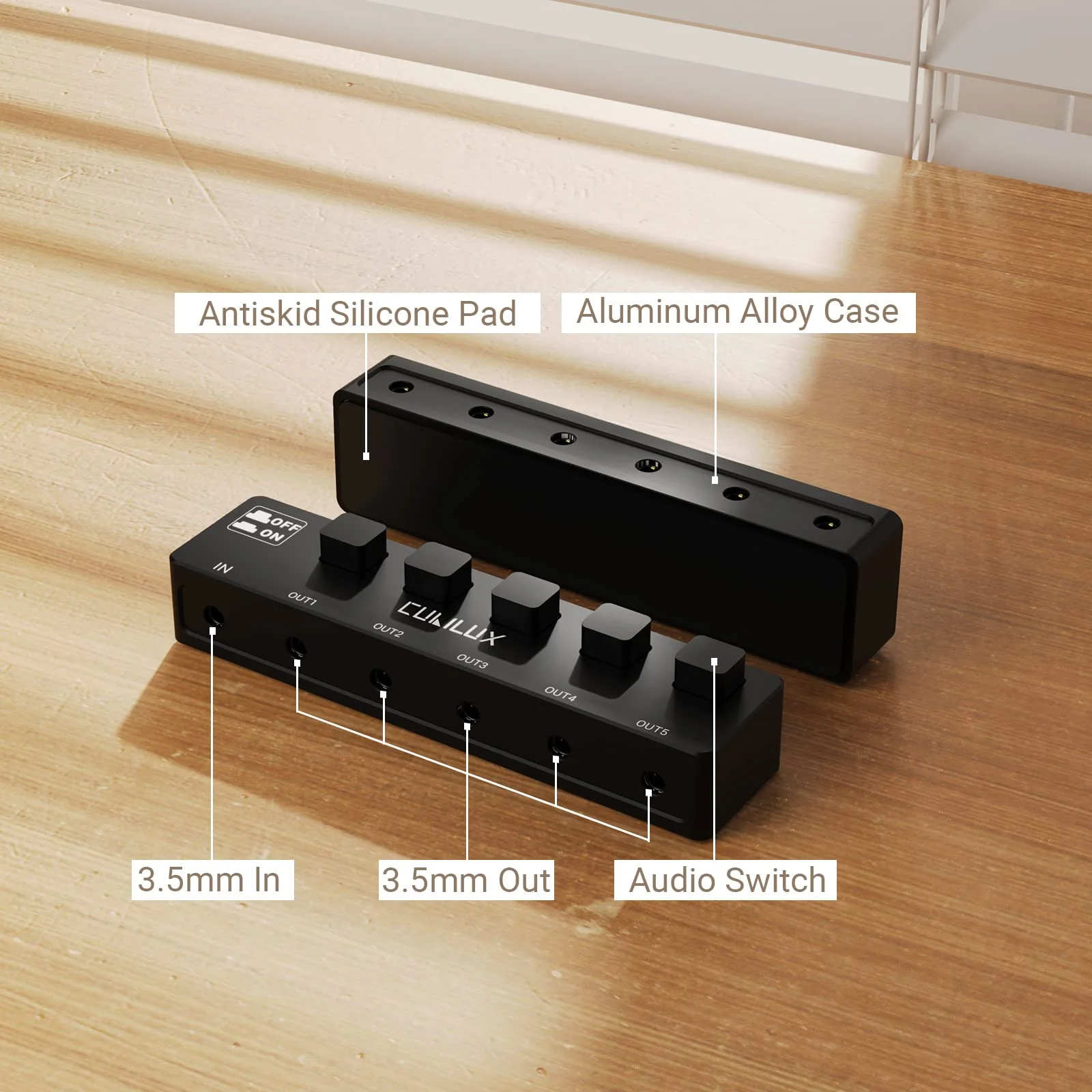 Cubilux 5-Way 3.5mm Headphone Splitter with Switch Control, Aluminum Case 5-Channel 1/8” Stereo Audio Splitter, Multi-Port TRS AUX Share/Split Box/HUB for Speaker Earphones Laptop PC Smartphone Tablet - Image 6