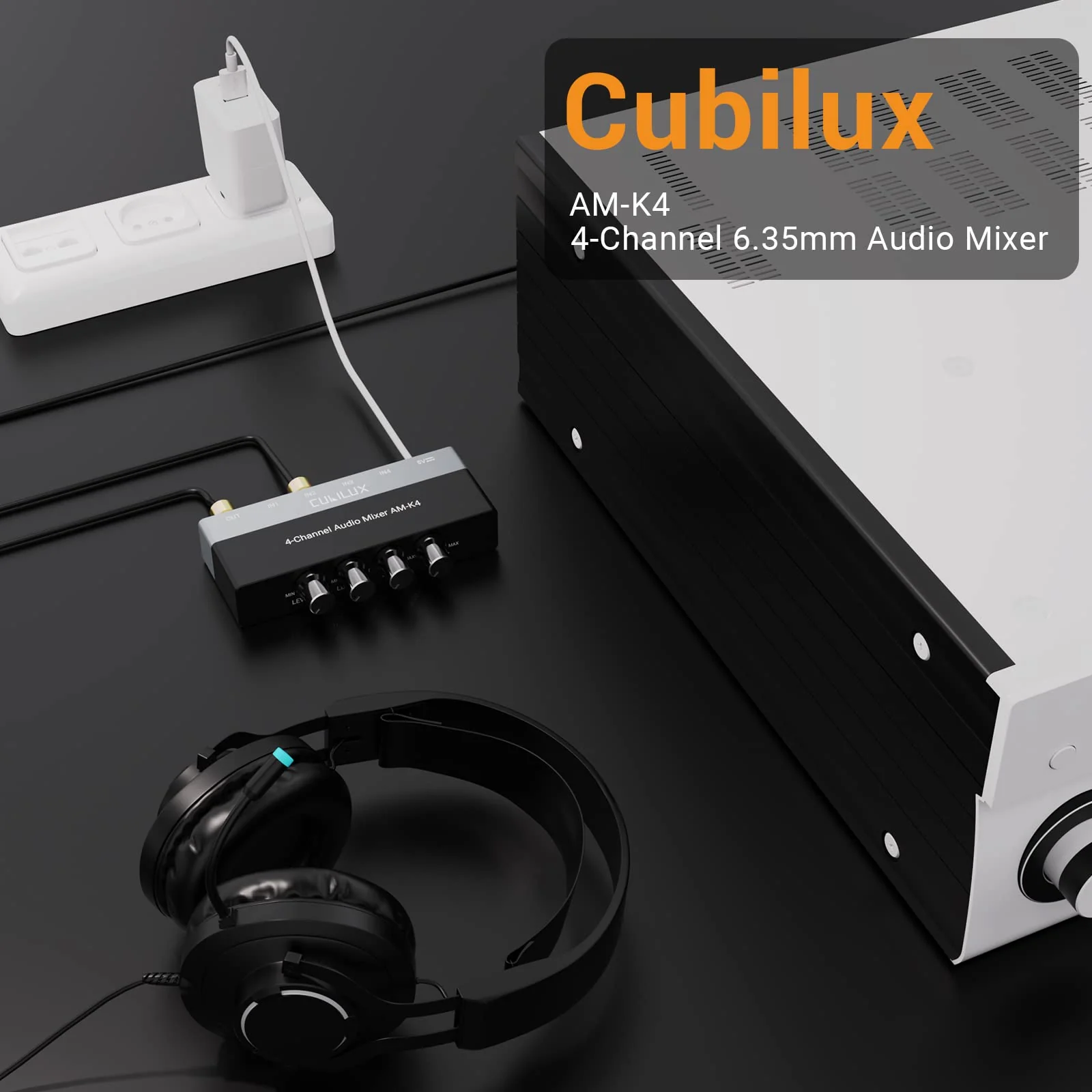 Cubilux AM-K4 6.35mm Stereo Audio Mixer, Ultra-Low Noise 4-Channel 1/4 AUX Mixer, USB C Powered Quarter Inch Mixer with Volume Control - Image 2