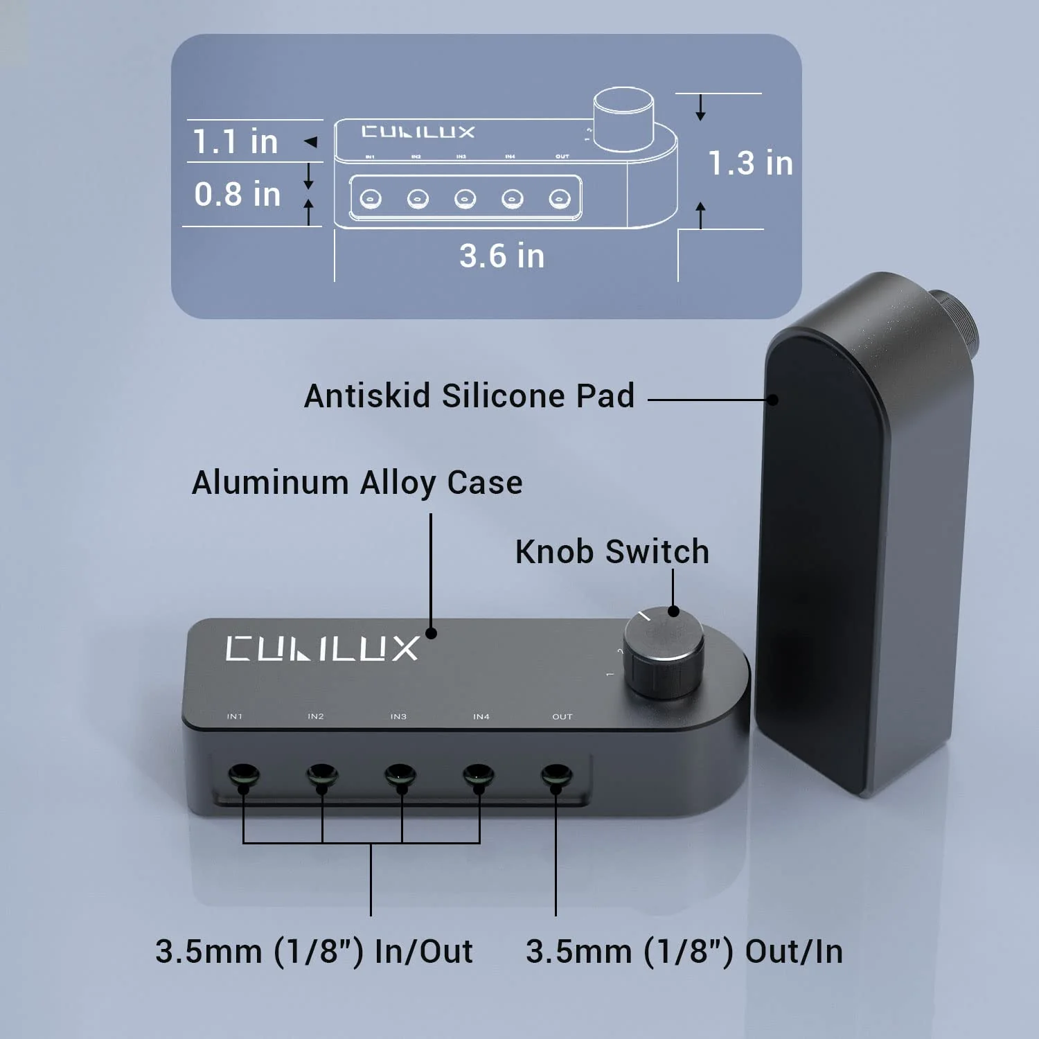 Cubilux Bidirectional 3.5mm Audio Switcher (1-in to 4-Out / 4-in to 1-Out), Stereo 1/8” Aux Selector Box for Speaker Headphones/Earphones, Audio Switch for Laptop Computer Smartphone Tablet - Image 5