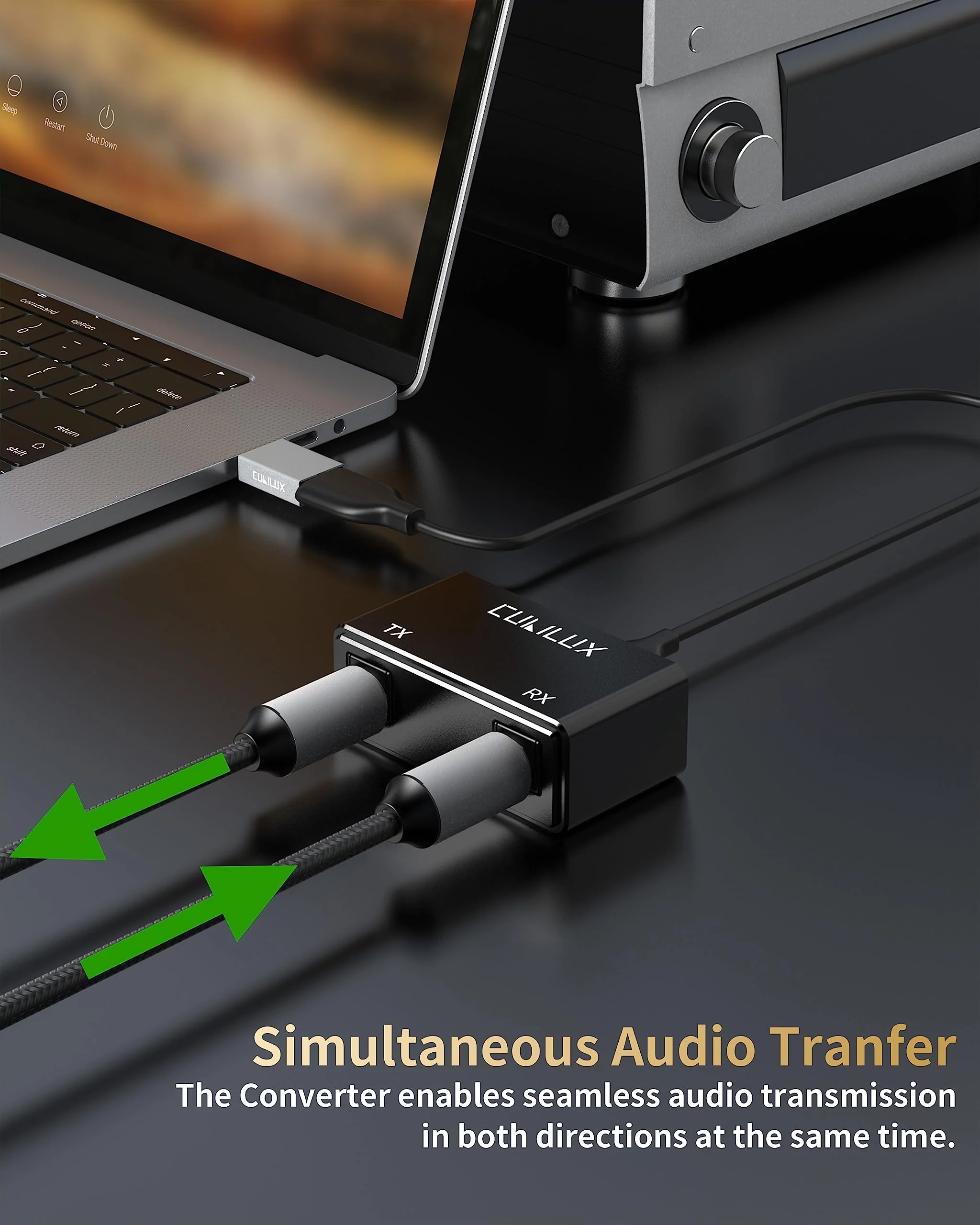 Cubilux UCSTR-B3 USB to SPDIF Input Output Adapter, 2-in-1 USB to TOSLINK Optical Transmitter Receiver Compatible with MacBook, Laptop, Computer, PC, Stereo Sound ONLY, NOT for Phone or Tablet - Image 3