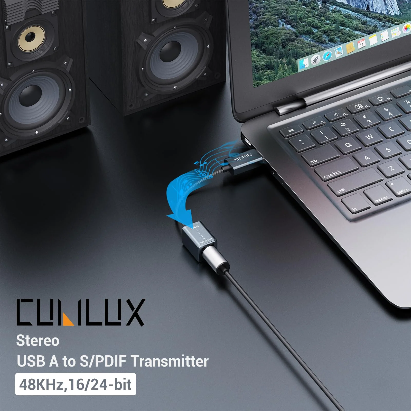 Cubilux USB to S/PDIF Transmitter, USB A to TOSLINK Output Adapter (Stereo Sound, Not for 7.1/5.1, NOT for TV), USB Optical Audio Converter Compatible with Windows Linux PC Laptop Computer - Image 4