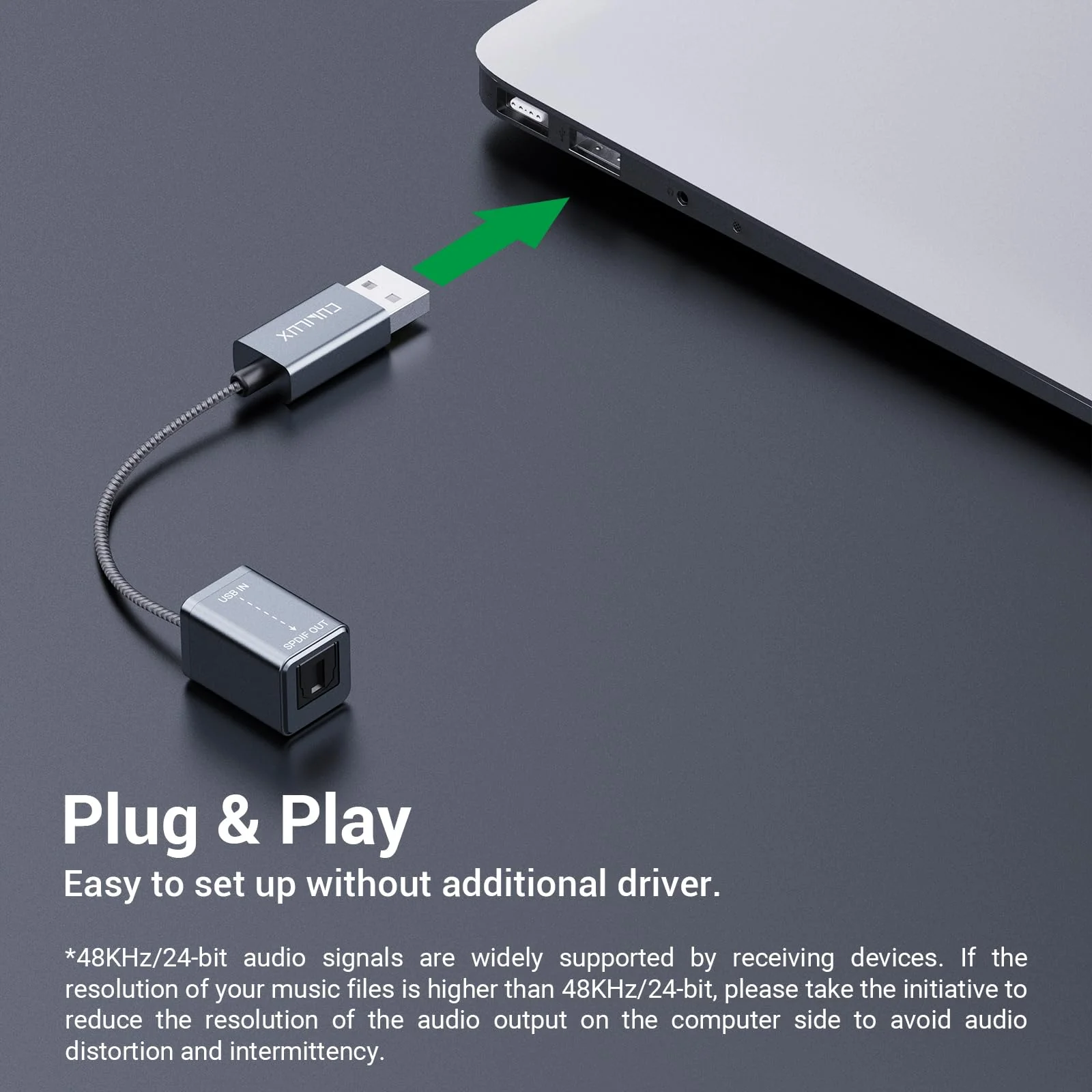 Cubilux USB to S/PDIF Transmitter, USB A to TOSLINK Output Adapter (Stereo Sound, Not for 7.1/5.1, NOT for TV), USB Optical Audio Converter Compatible with Windows Linux PC Laptop Computer - Image 5