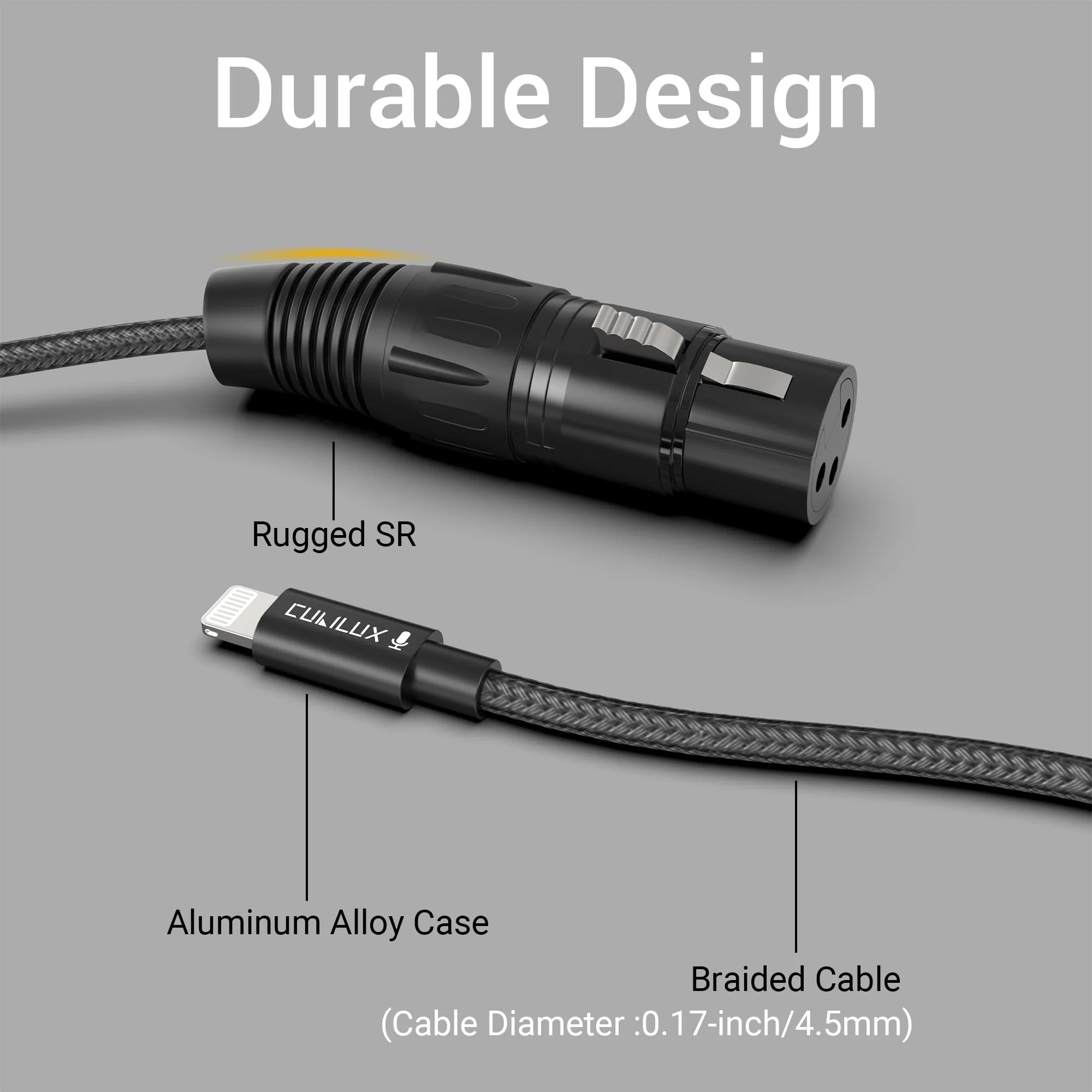 Cubilux XLR Female to Lightning Microphone Cable for Recording, Karaoke, XLR Dynamic Microphone/XLR Lapel Microphone to Lightning braided cable for iPhone 14/13/12 pro max, iPad 9/8/7, iPod, 2m/6.5FT - Image 5