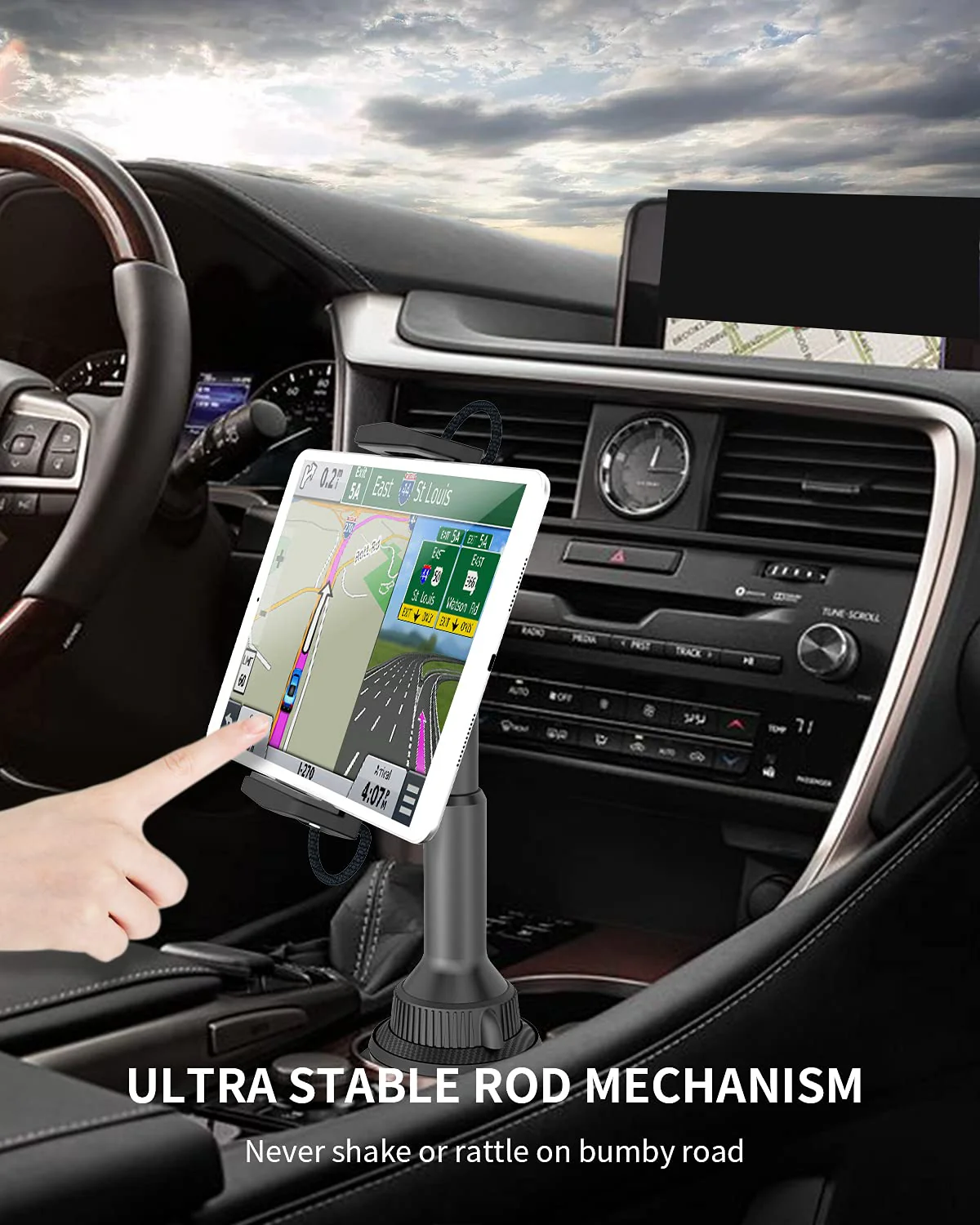 Cup Holder Tablet Mount, APPS2Car Universal Tablet Cup Holder Mount Adjustable Cup Tablet Mount Cradle for Car/Truck Compatible with 4.7-12.9 inch Tablets, iPad Mini/Air/Pro, iPhone, All Smartphones - Image 2