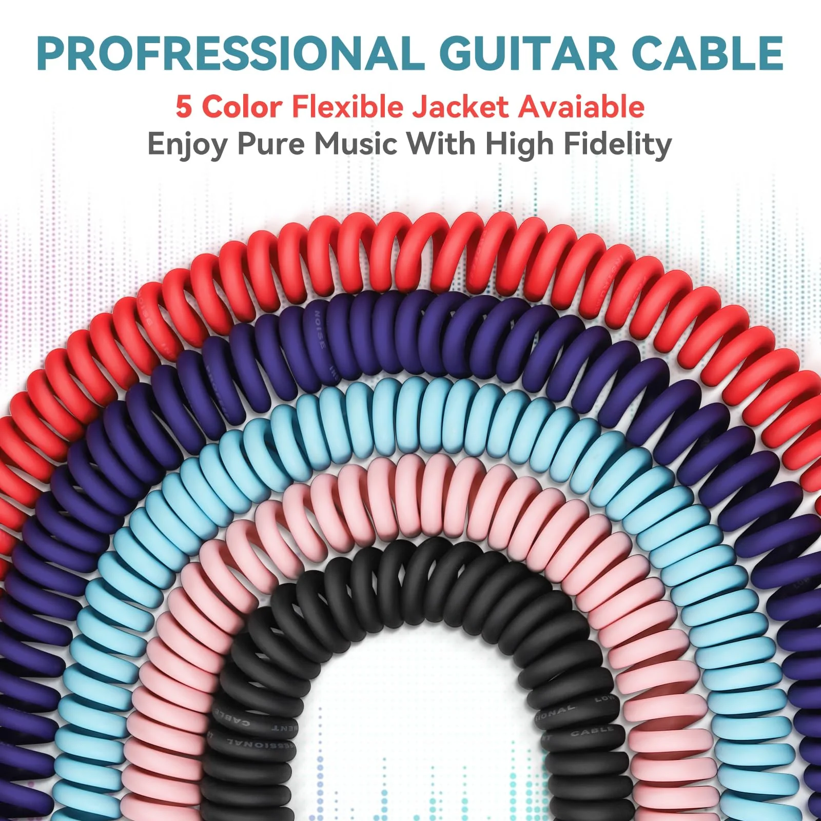 Curly Guitar Cable 30ft, Coil Electric Instrument Guitar Bass Cord AMP Lead 1/4 Straight to Angled Light Blue Straight-Angled - Image 4