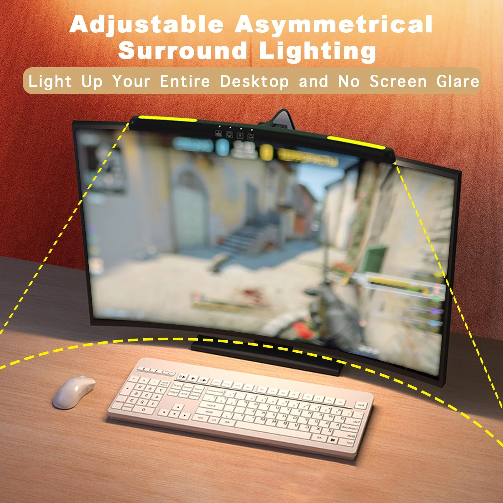 Curved Monitor Light Bar for 24-27 Inch Curved Screens Light Bar with 7 RGB, Stepless Dimming 3 Color Temperatures USB Powered Gaming Computer Light - Image 4