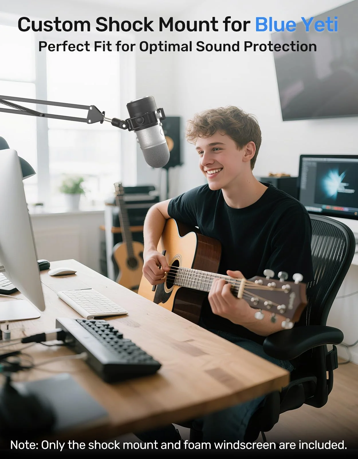 Custom Blue Yeti Shock Mount with Pop Filter - Elastic Suspension Design Reduces Vibration Noise, Shock Mount 100% Fits Blue Yeti, Matches Mic Boom Arm, with 3/8" to 5/8" Screw Adapter - Image 2