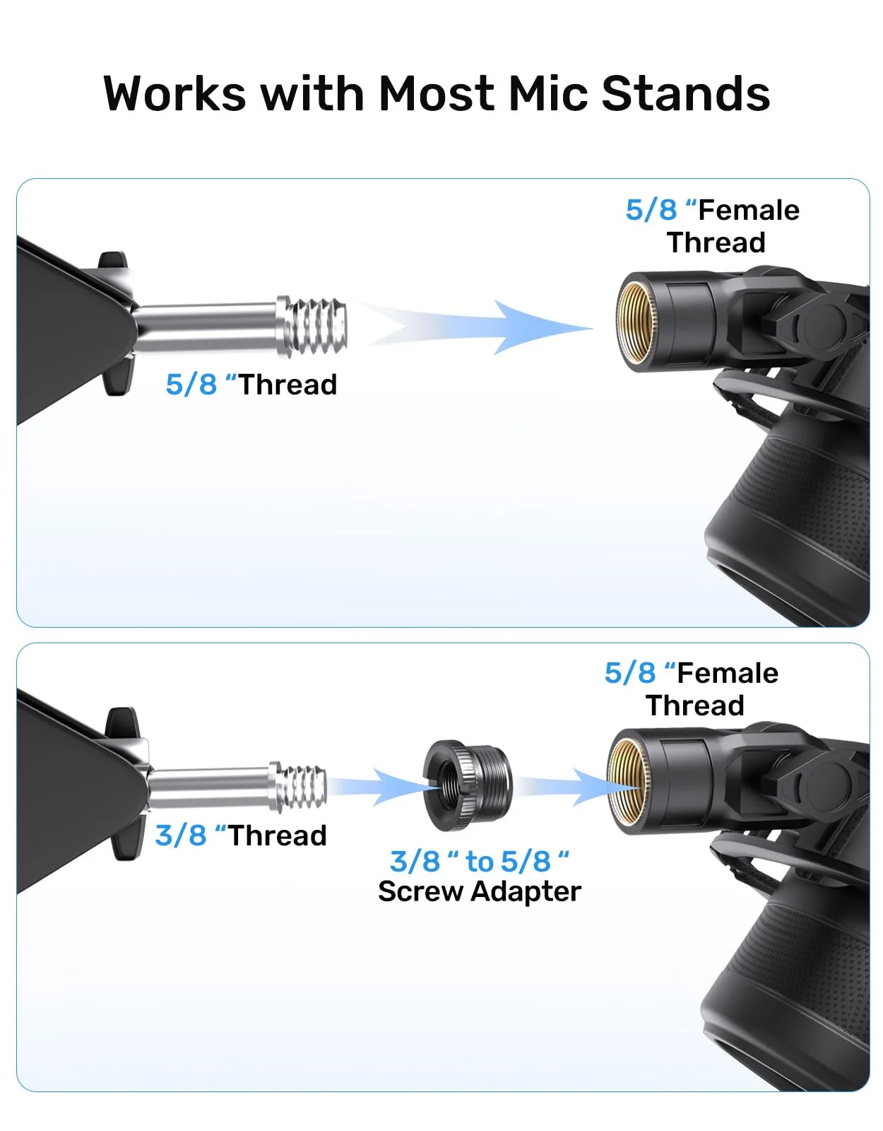 Custom Blue Yeti Shock Mount with Pop Filter - Elastic Suspension Design Reduces Vibration Noise, Shock Mount 100% Fits Blue Yeti, Matches Mic Boom Arm, with 3/8" to 5/8" Screw Adapter - Image 5