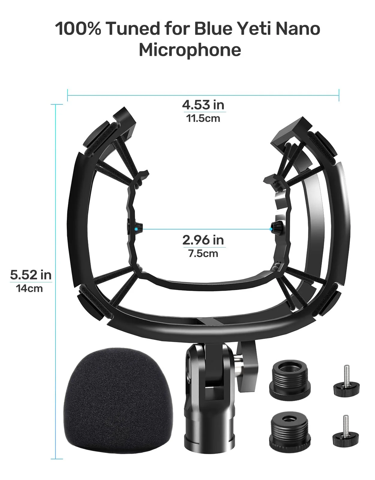Custom Built for Blue Nano Microphone Shock Mount with Pop Filter, Anti-Vibration Suspension Elastic Shock Mount Holder Clip Mic Mount Stand with 3/8" or 1/4" Screw Adapter Compatible with Nano - Image 6