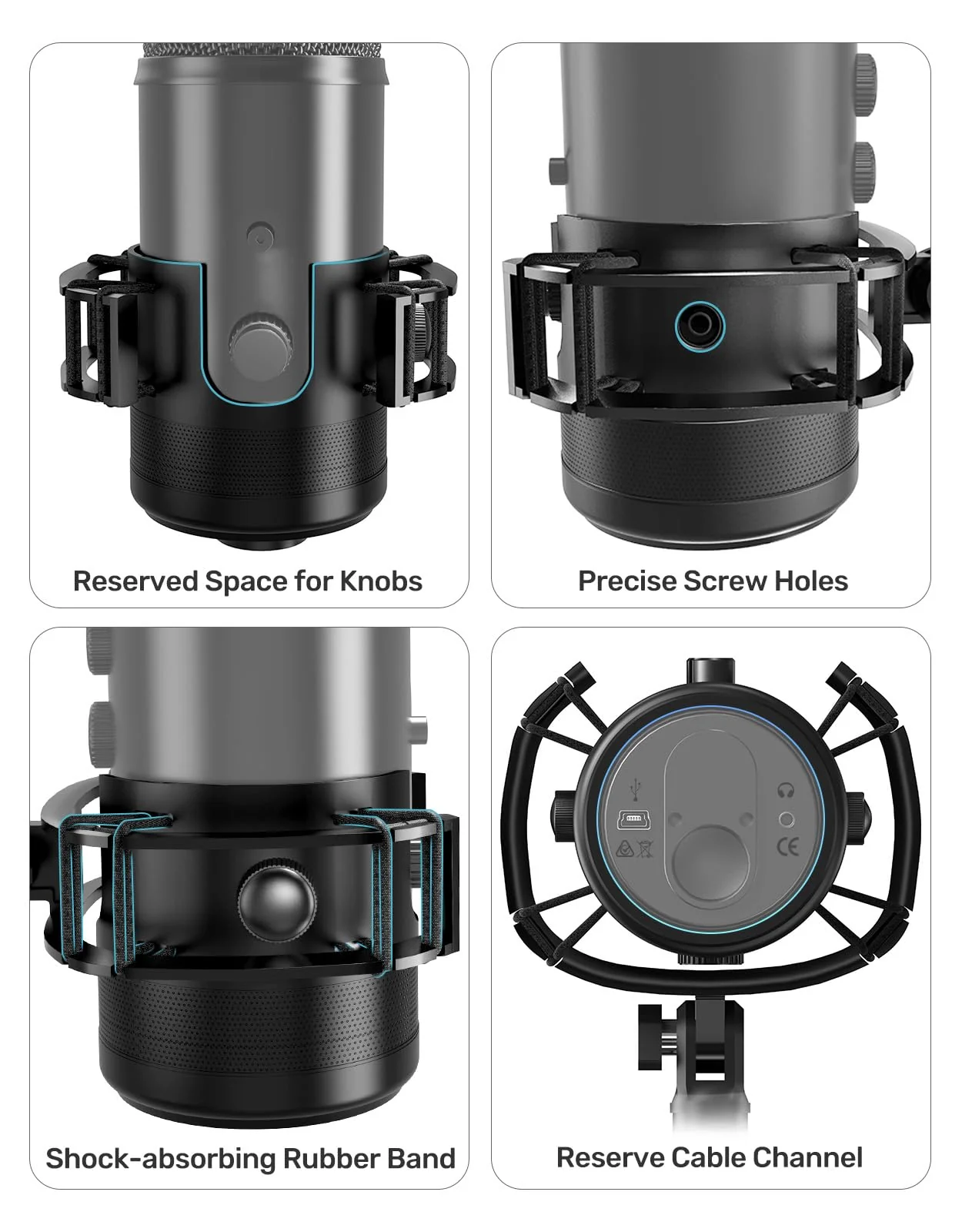 Custom Built for Blue Yeti Shock Mount with Pop Filter, 2025 Upgrade Anti-Vibration Suspension Elastic Shock Mount Holder Clip Mics Stand with Screw Adapter Compatible with Yeti Microphone Blue Yeti Shock Mount with Windscreen - Image 5
