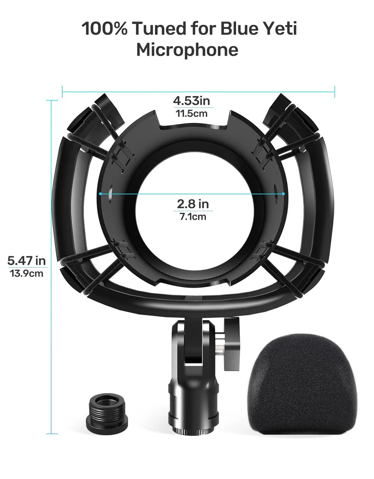 Custom Built for Blue Yeti Shock Mount with Pop Filter, 2025 Upgrade Anti-Vibration Suspension Elastic Shock Mount Holder Clip Mics Stand with Screw Adapter Compatible with Yeti Microphone Blue Yeti Shock Mount with Windscreen - Image 8
