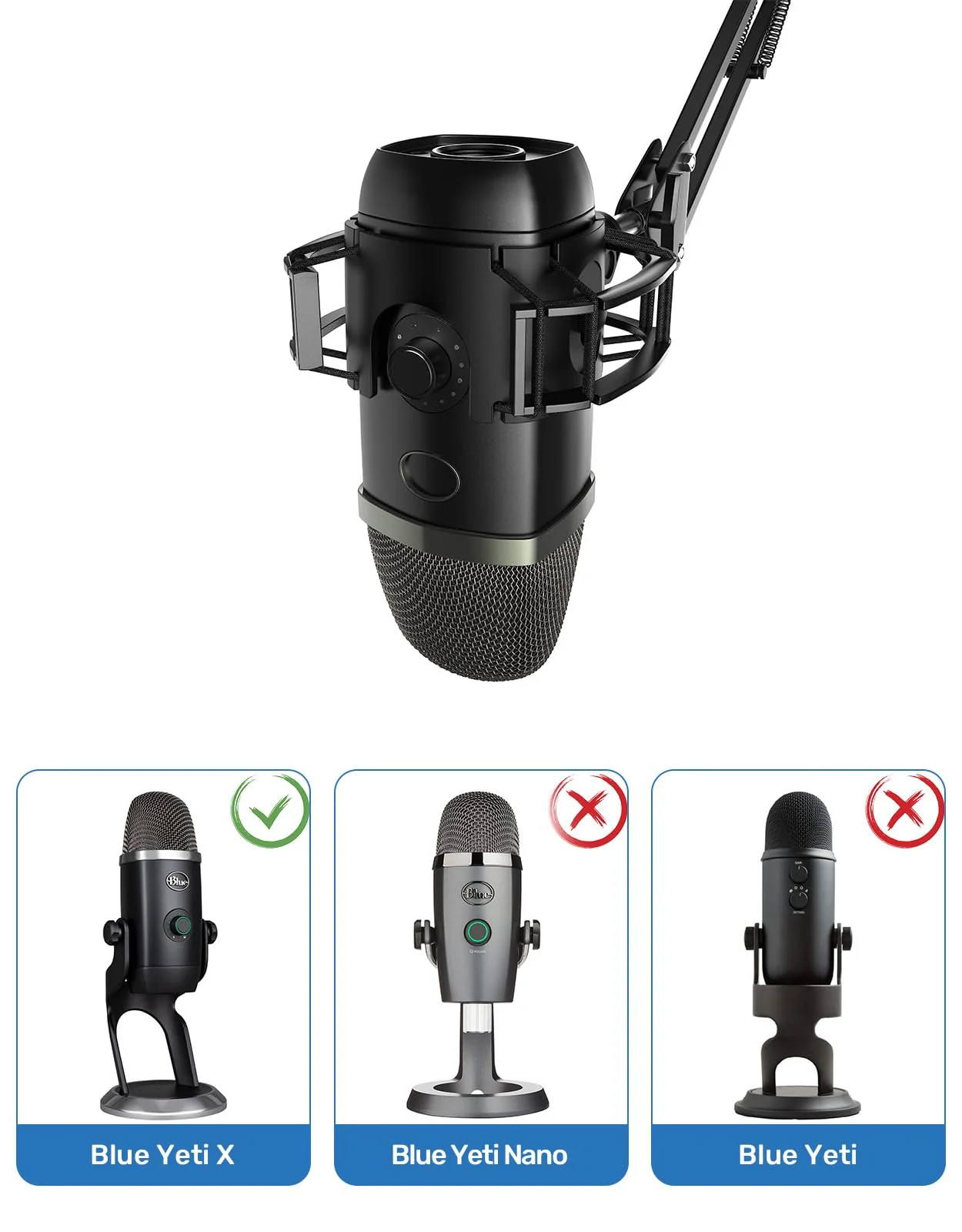 Custom Built for Blue yeti x Shock Mount, 2025 Upgrade Anti-Vibration Suspension Elastic Shock Mount Holder Clip Mics Stand Compatible with Blue yeti x Microphone - Image 4