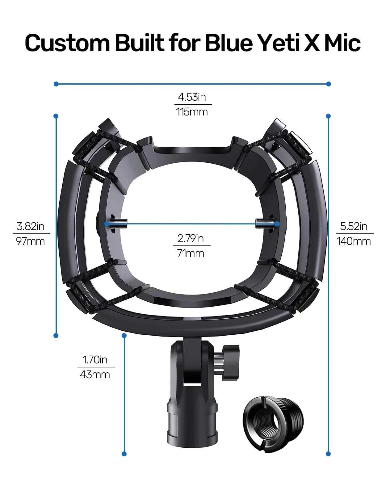 Custom Built for Blue yeti x Shock Mount, 2025 Upgrade Anti-Vibration Suspension Elastic Shock Mount Holder Clip Mics Stand Compatible with Blue yeti x Microphone - Image 7