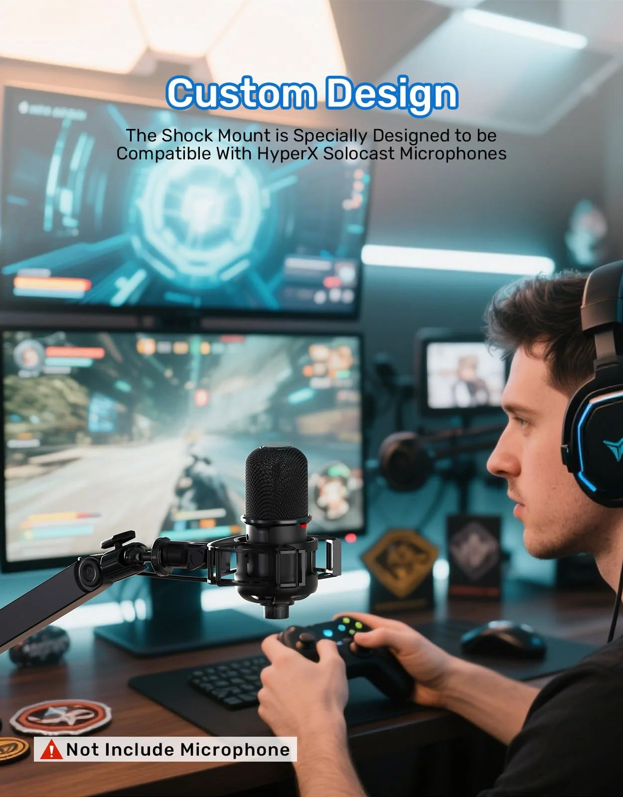 Custom Built for HyperX SoloCast Shock Mount, 2025 Upgrade Anti-Vibration Suspension Elastic Shock Mount Holder Clip Mics Stand Compatible with SoloCast Microphone - Image 2