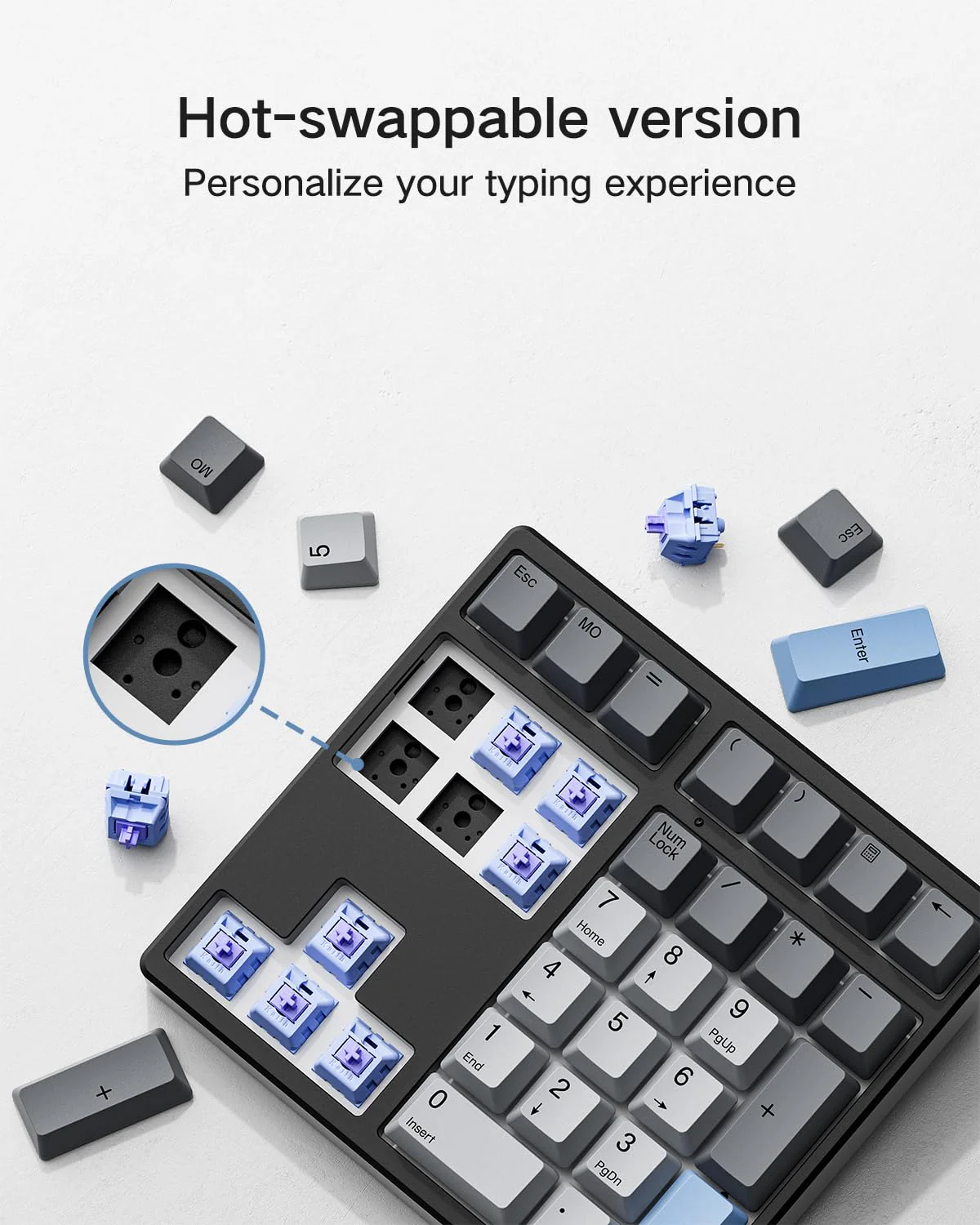 Custom Mechanical Number Pad, QMK/VIA Programmable Wired Numpad, 34 Key Hot Swappable USB Numeric Keypad with PBT Keycaps RGB Backlit Number Pad for Laptop, MacBook,PC Desktop - Image 3