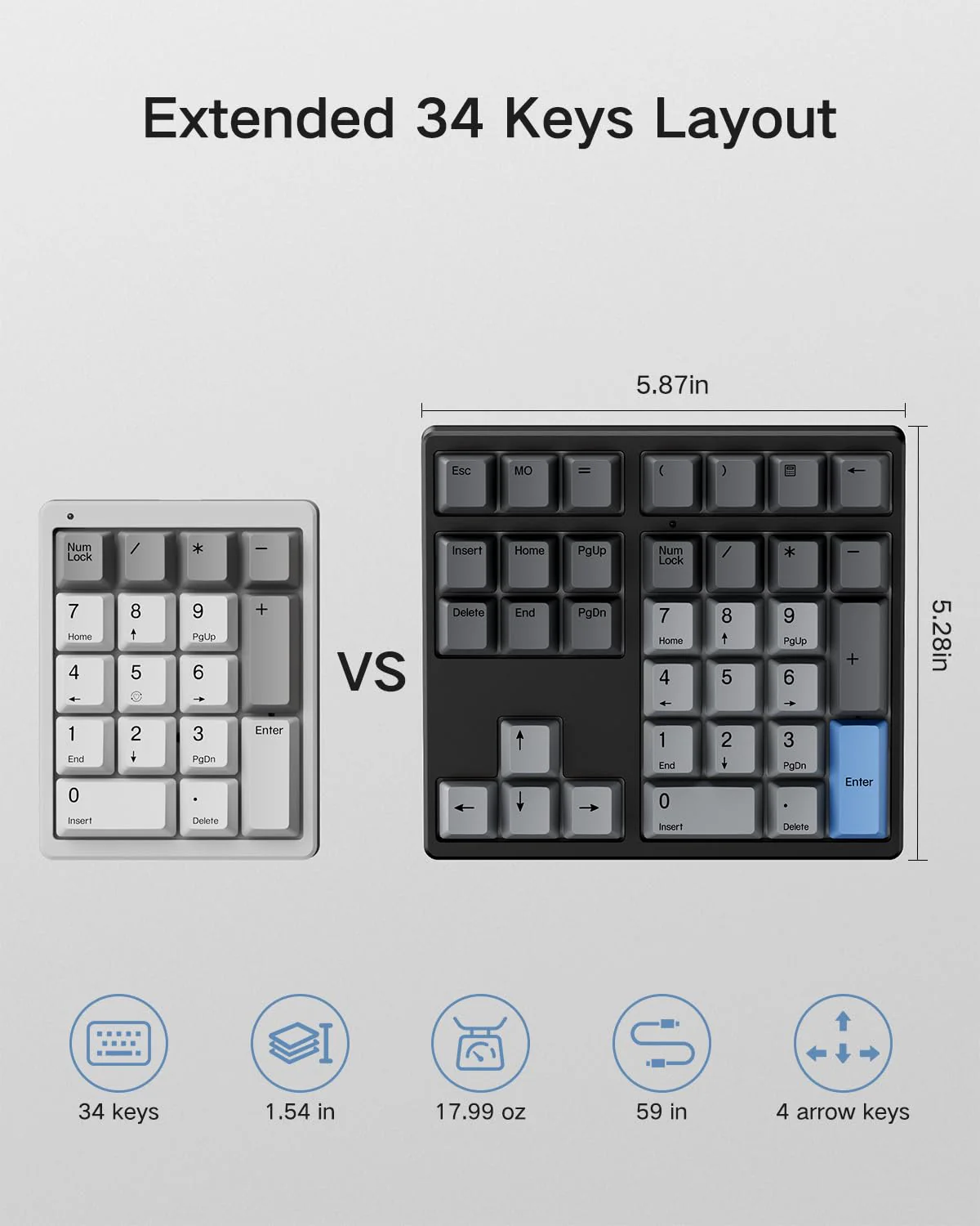 Custom Mechanical Number Pad, QMK/VIA Programmable Wired Numpad, 34 Key Hot Swappable USB Numeric Keypad with PBT Keycaps RGB Backlit Number Pad for Laptop, MacBook,PC Desktop - Image 7