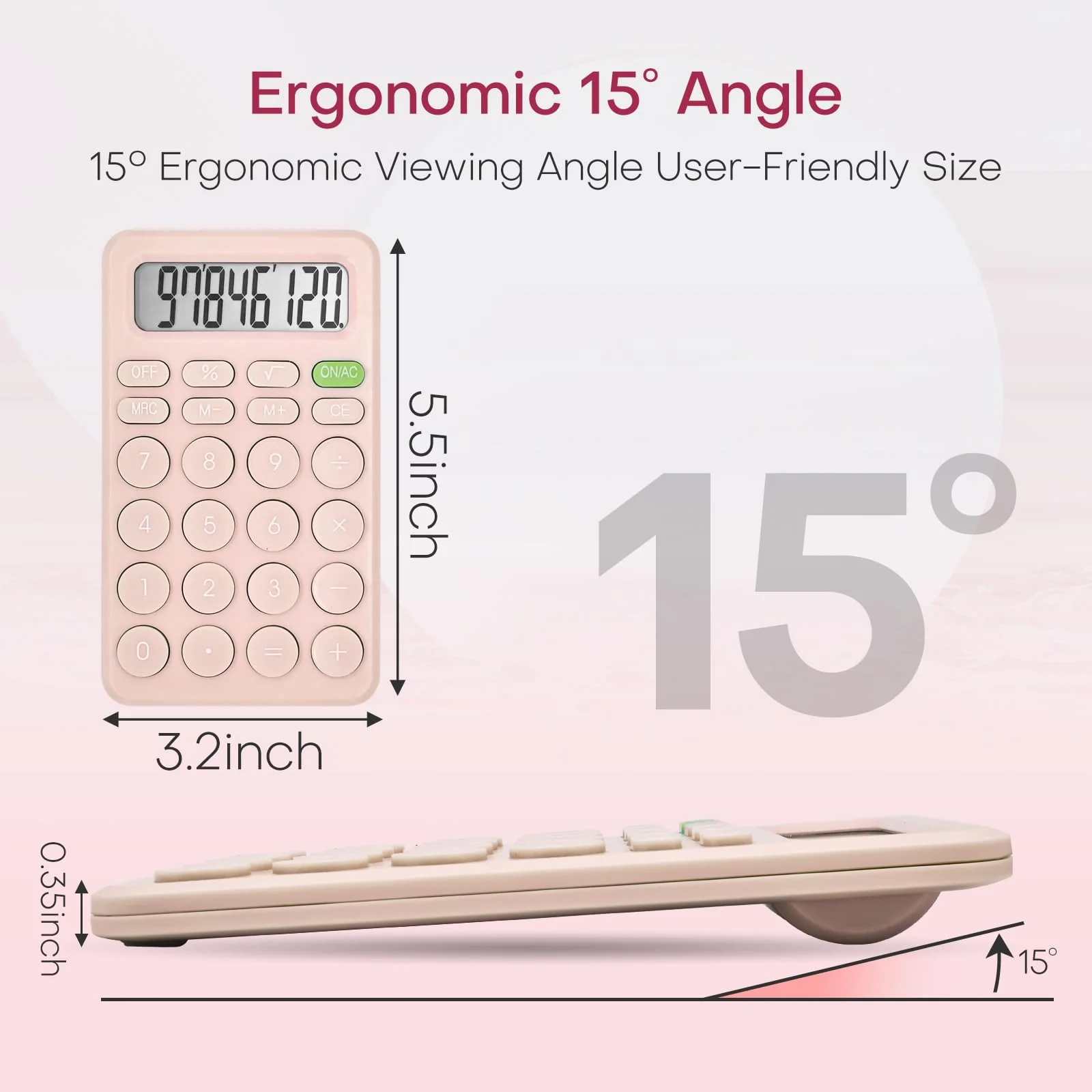 Cute Calculator, Basic Four Function Calculator for Teachers Students Basics Office, Small Handheld Calculator, 8 Digit with LCD Display, Sensitive Button, 5.5×3.2 inches Pink - Image 2