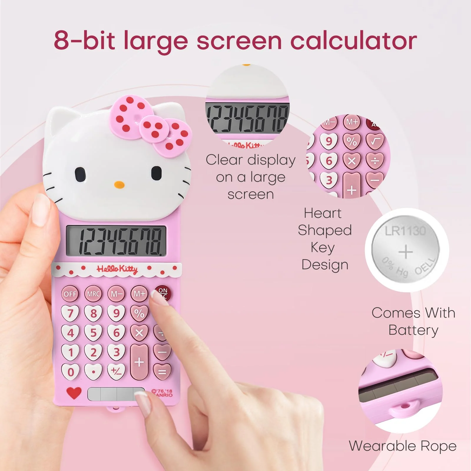 Cute Calculators, 8 Digit with LCD Display for Teachers Student Basic Office, Kids Calculator, Calculator for School, Mini Calculator, Cartoon Calculator, Handheld Calculator 5.9×2.6 inch Pink FG-Pink - Image 2